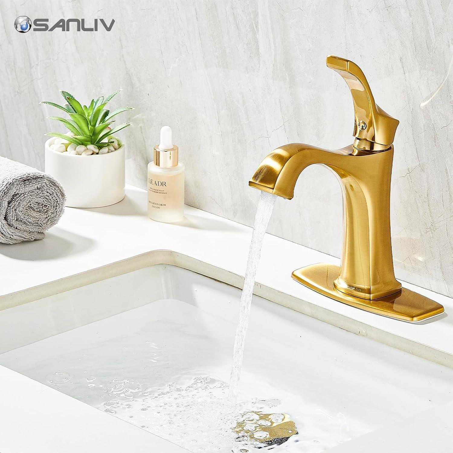 Reidville Brushed Gold Single Handle Bathroom Faucet with Deck Plate