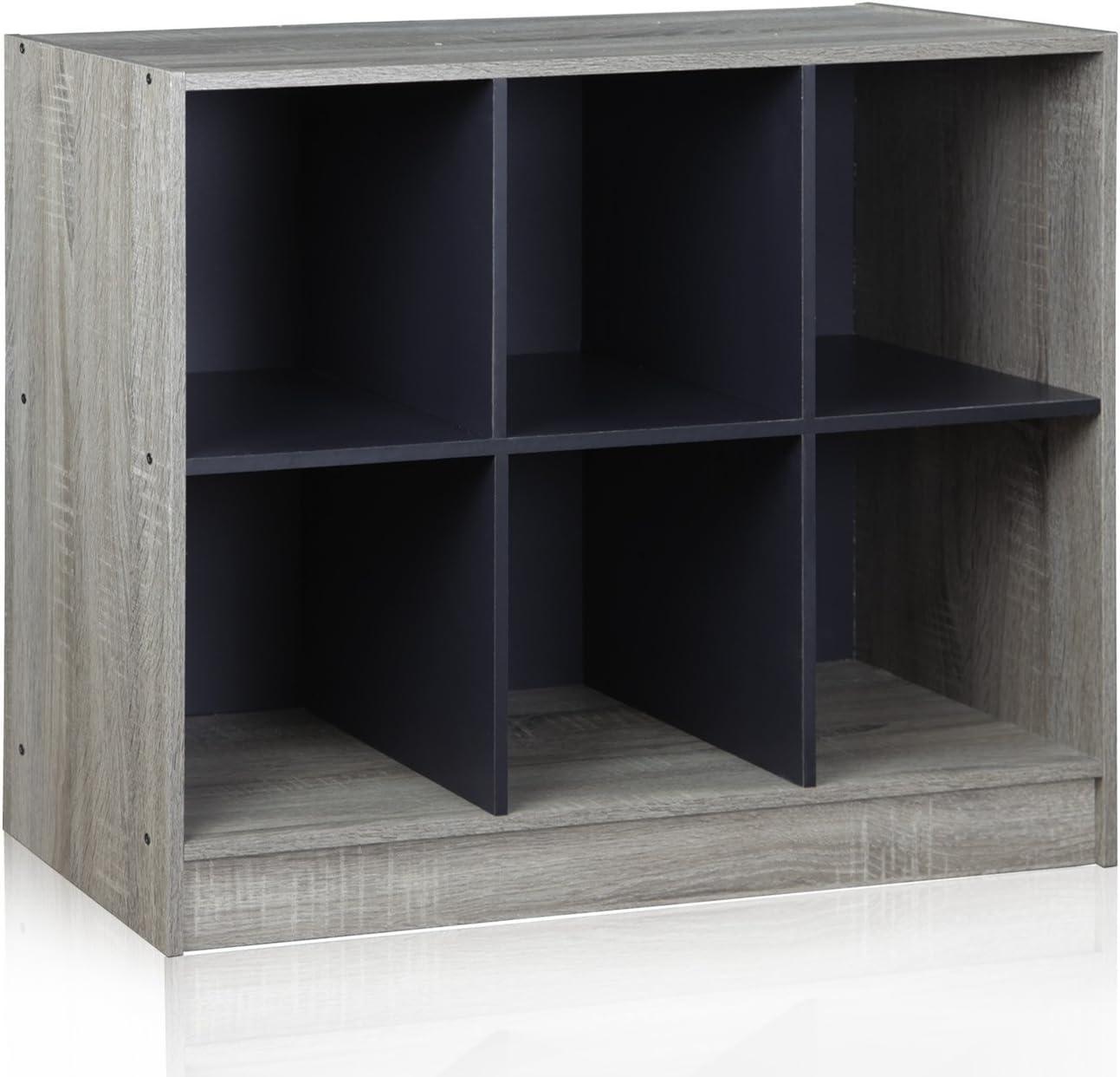 Gray Oak and Black 34" Modern Bookcase with Fabric Drawers