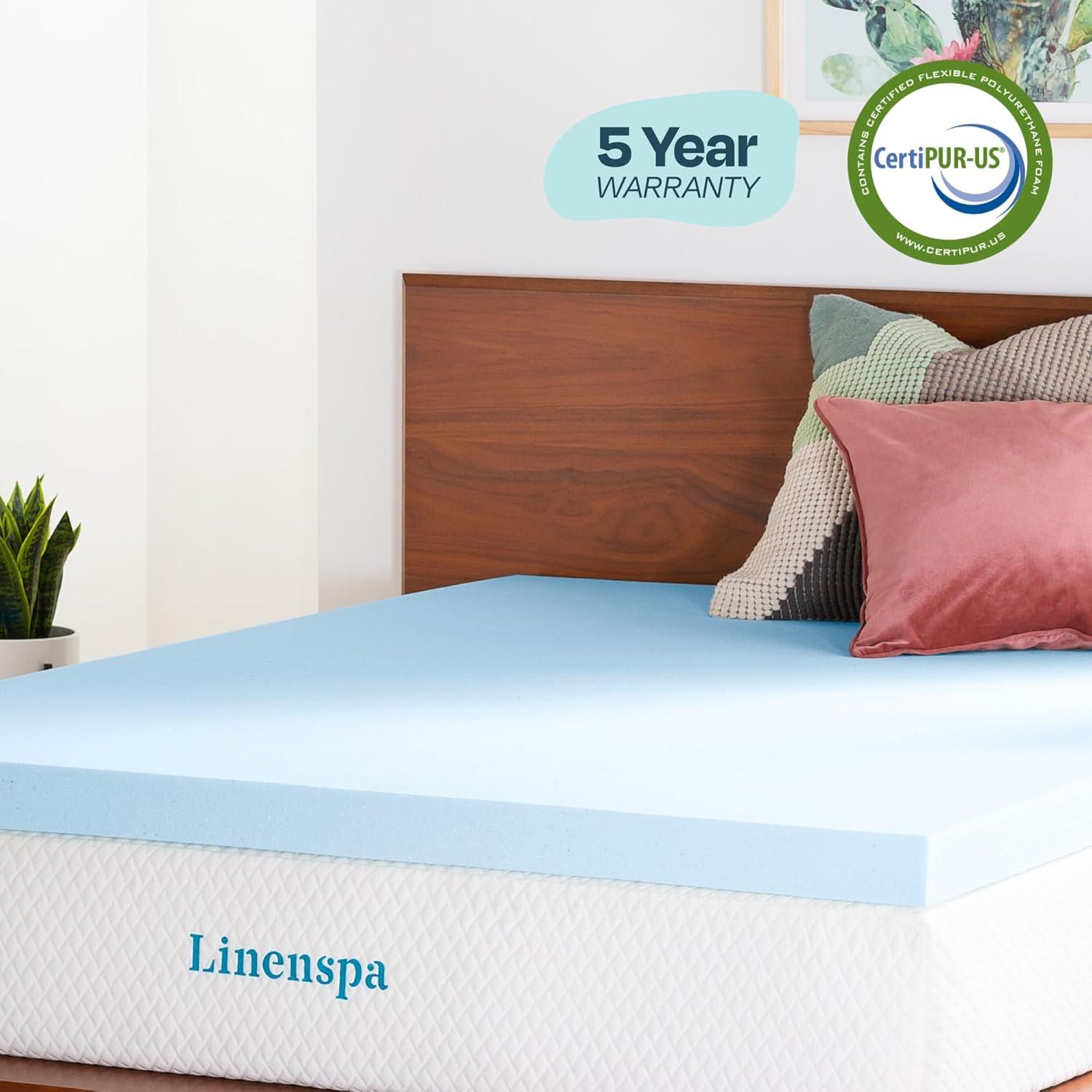 Queen Size Blue Gel Memory Foam Mattress Topper