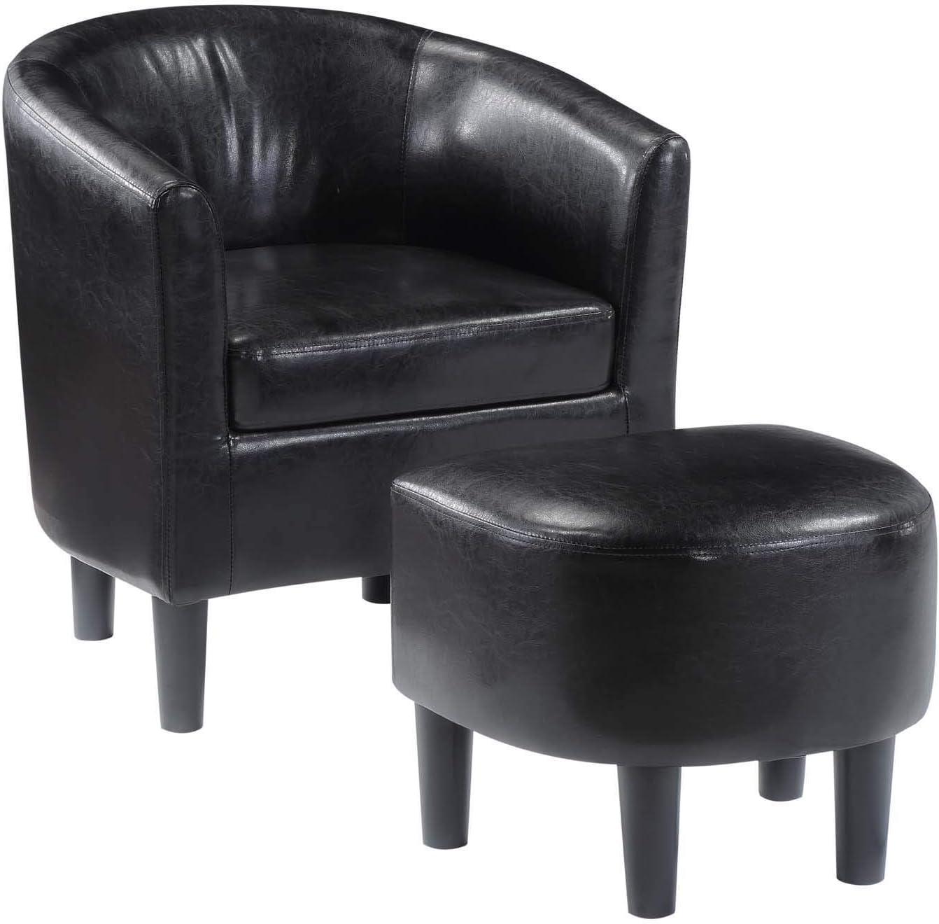 Convenience Concepts Take a Seat Churchill Accent Chair with Ottoman, Black Vegan Leather