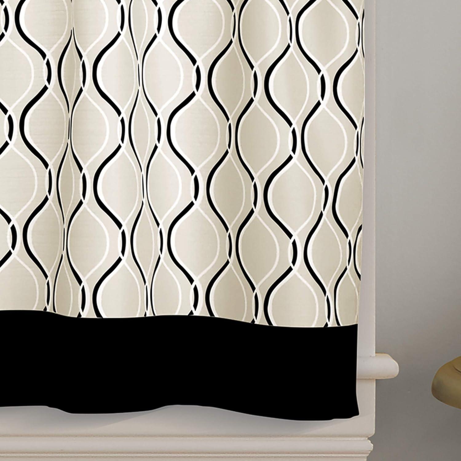 CHF Morocco Polyester Light Filtering Rod Pocket Curtain Tier Pair, Black, 58"x36", Adult
