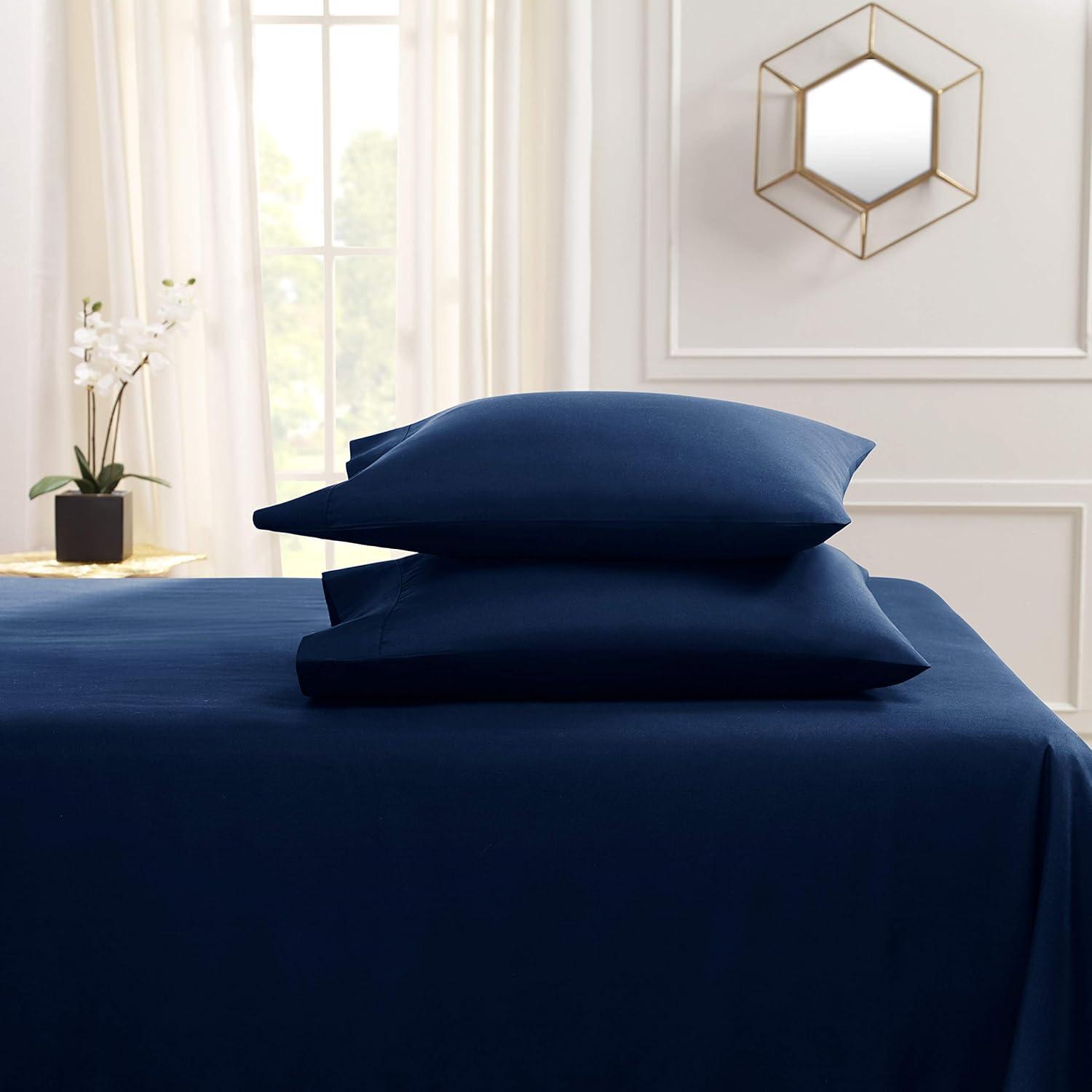 Empyrean Queen Sheet Set (4 PC), 16” Deep Pocket Queen Size Sheet Set, Queen, Navy Blue