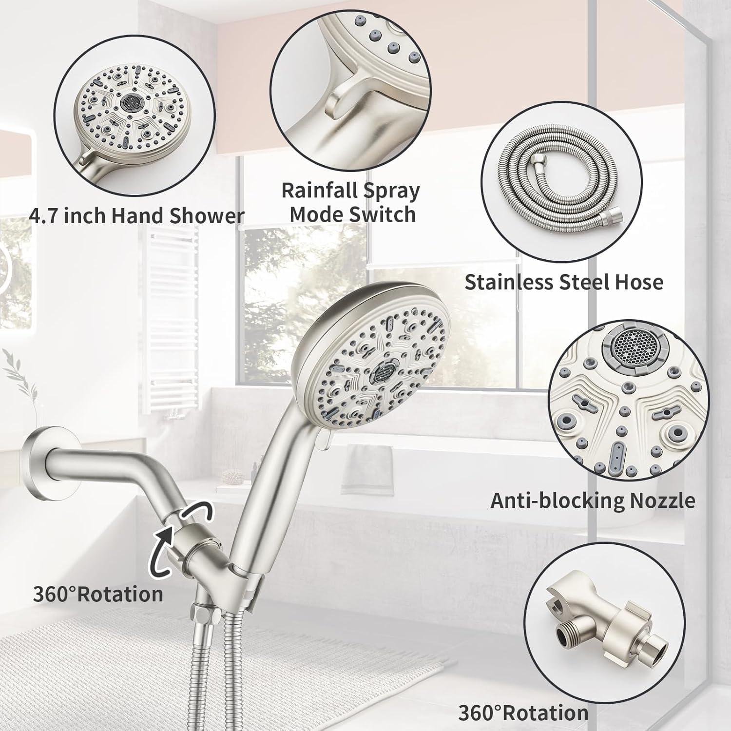 Single-Handle Shower Faucet Set Shower Kit with Valve Shower Trim Kit with 10 Spray Handheld Shower Head System Shower Valve and Trim Kit Brushed Nickel Shower Fixtures