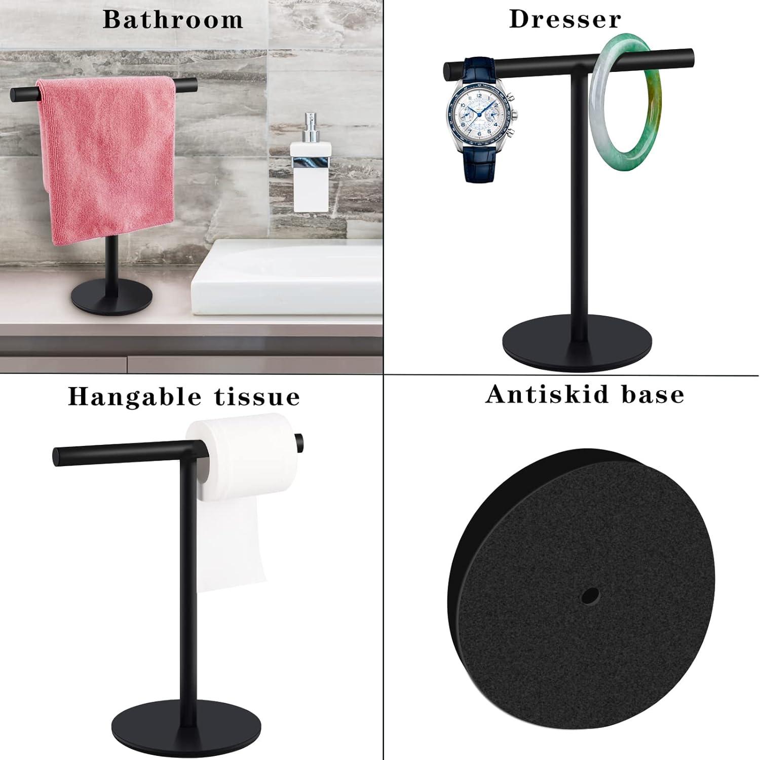 Hand Towel Holder For Bathroom, T-Shape Towel Rack Free-Standing, Highweight Base Bathroom Towel Rack, Stainless Steel Hand Towel Stand, Bathroom Organizer Countertop