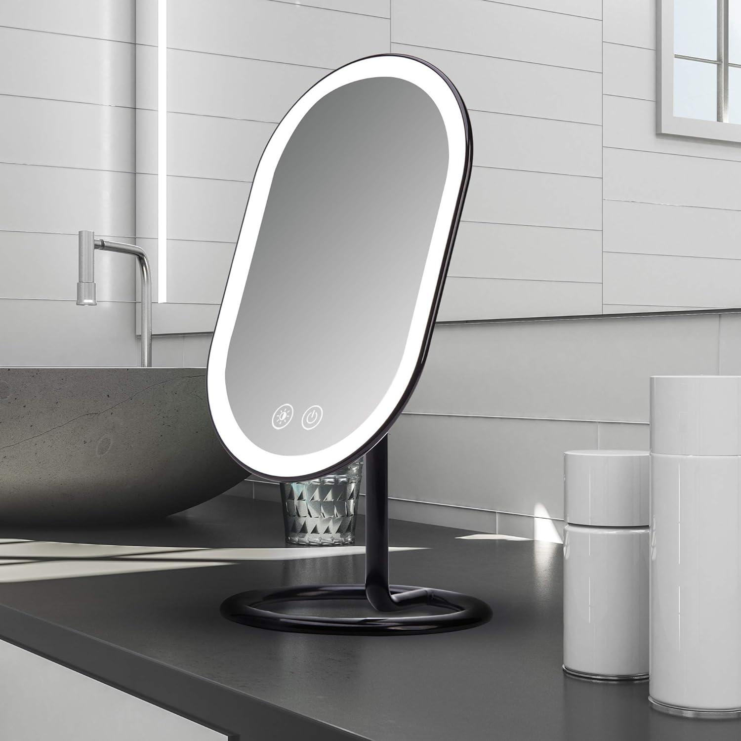 Fancii LED Lighted Vanity Makeup, Rechargeable - Cordless Illuminated Cosmetic Mirror with 3 Dimmable Light Settings, Dual Magnification, Vera (Black)