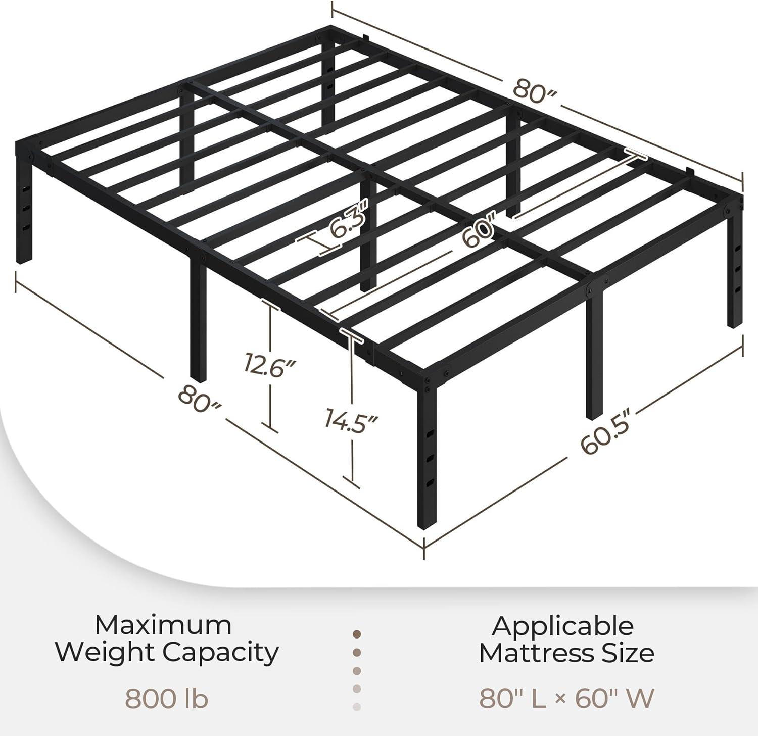 14 inches Queen Bed Frames No Box Spring Needed ,2500 lbs Heavy Duty Metal Platform Bed Frame with Storage Queen Size for Adult Black