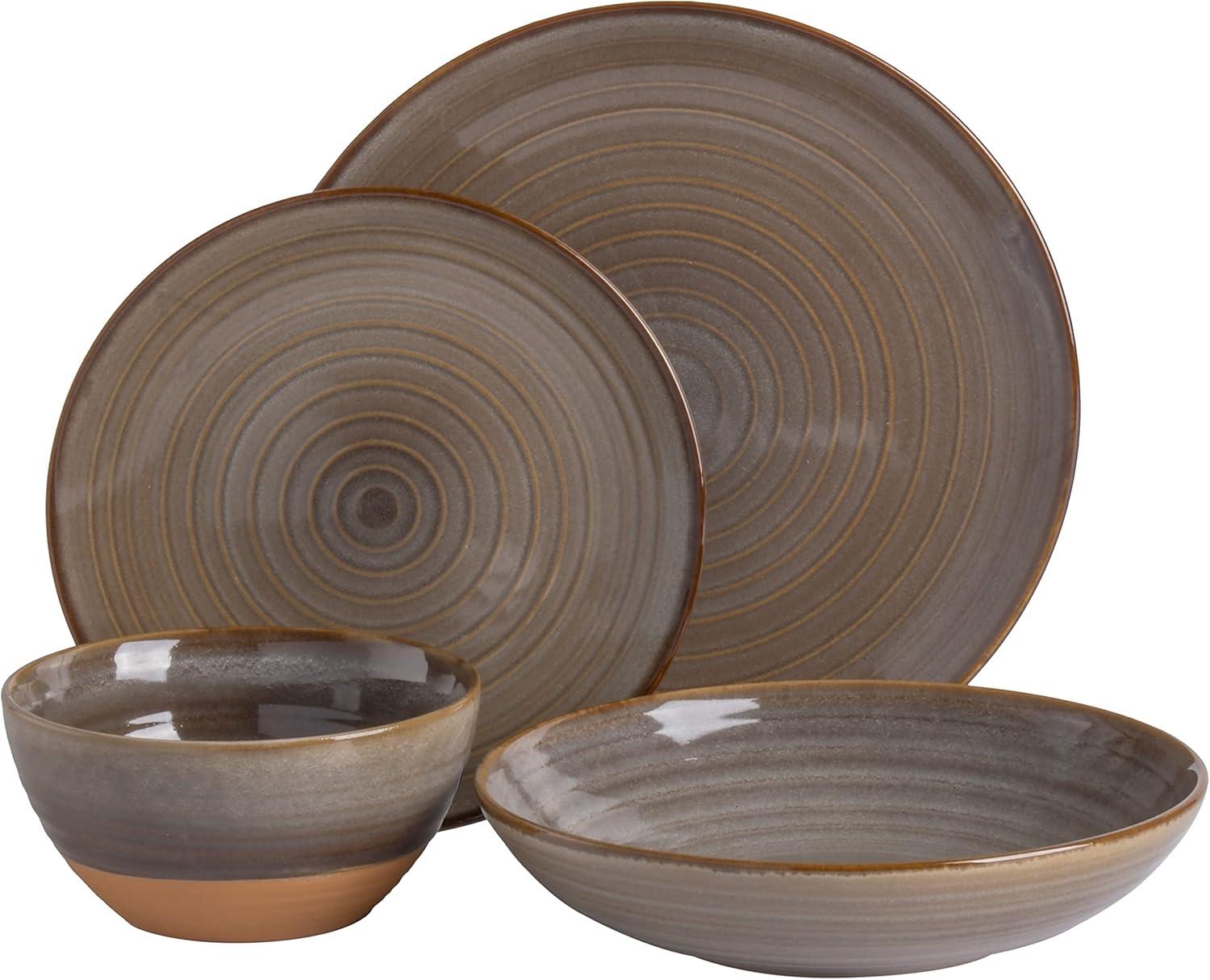 Gibson Elite 16 Piece Dreamweaver Double Bowl Terracotta Reactive Dinnerware Set