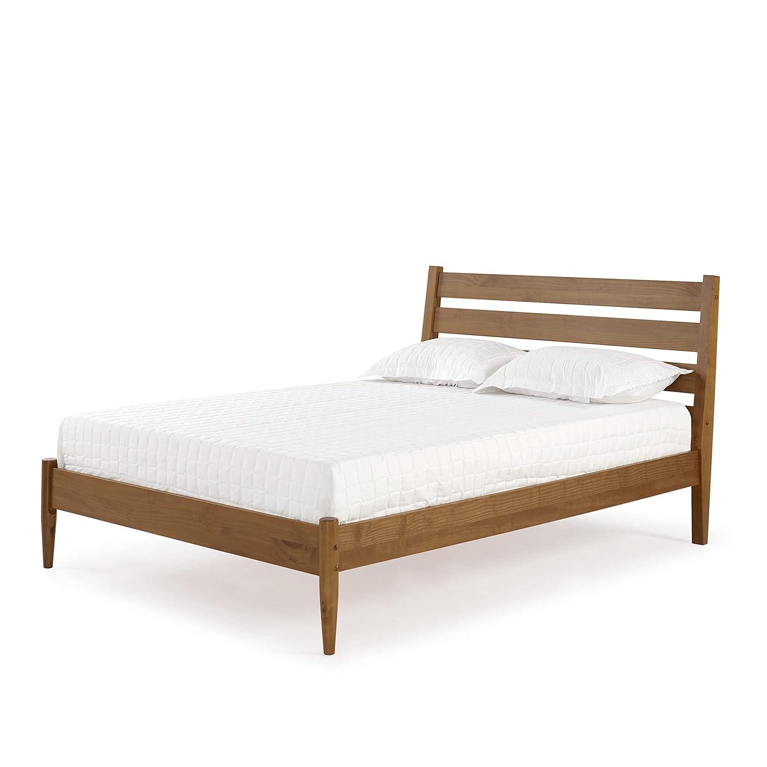 Camaflexi Mid Century Platform Bed Queen Size Solid Wood Bed Frame, Castanho 100% Solid Wood