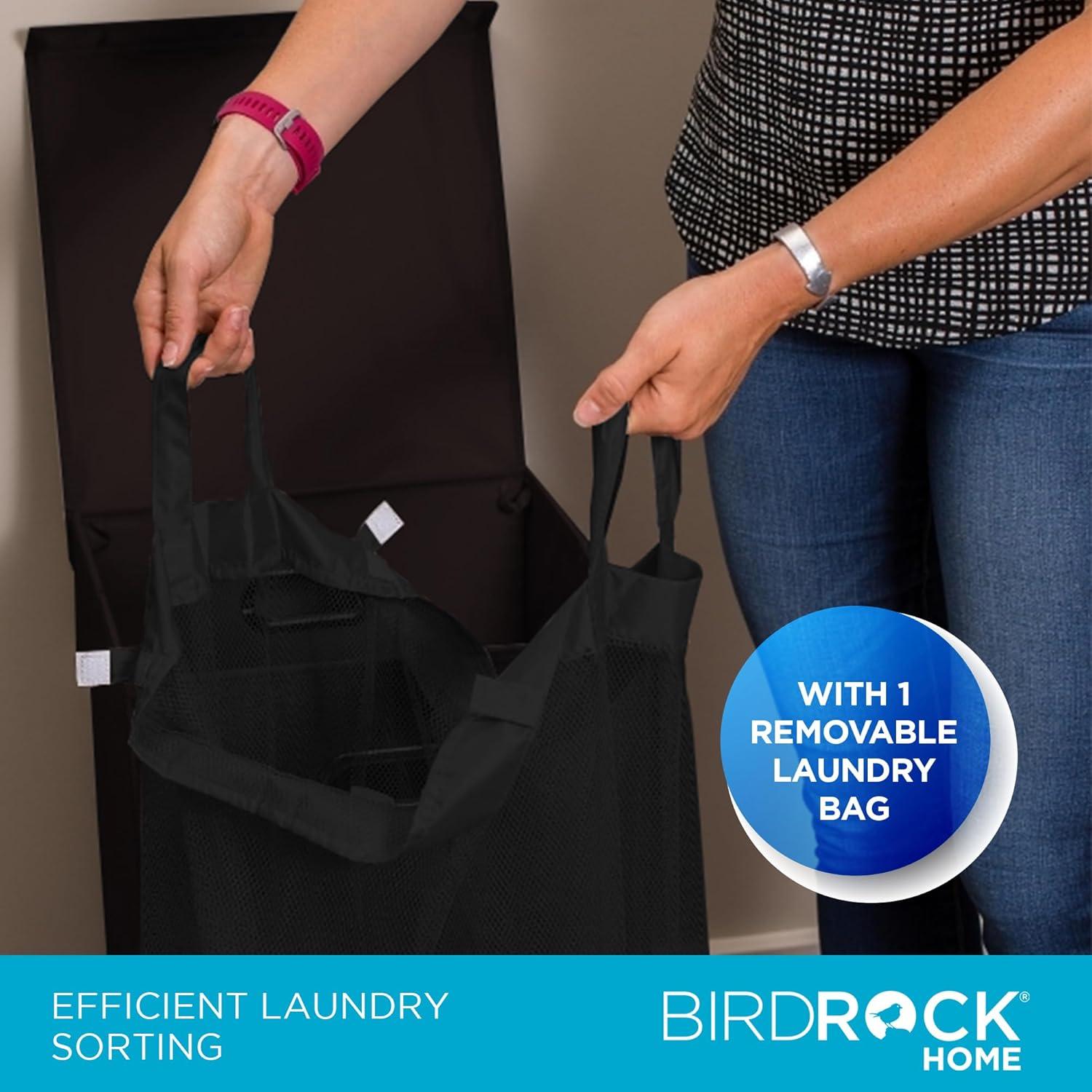 BirdRock Home Single Linen Laundry Hamper with Lid and Removable Liner - Black