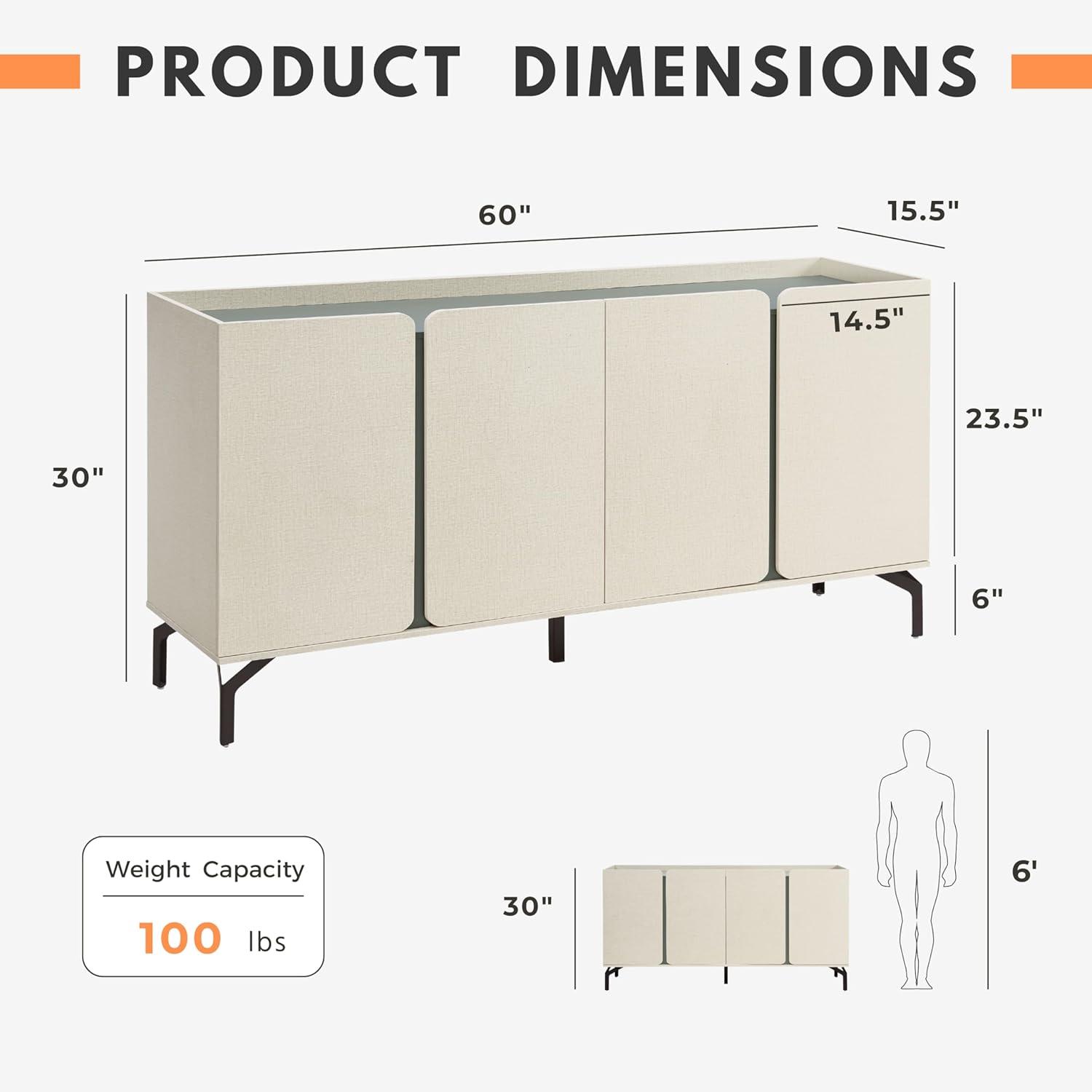 24/7 Shop at Home Elwin 60" Modern Sideboard Buffet, Storage Cabinet with Doors and Adjustable Shelves for Dining, Living Room, Kitchen, Entryway, Office, Cream Weave & Sage Green
