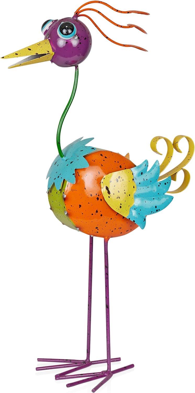 21" Multicolor Quirky Metal Rainbow Bird Garden Decor