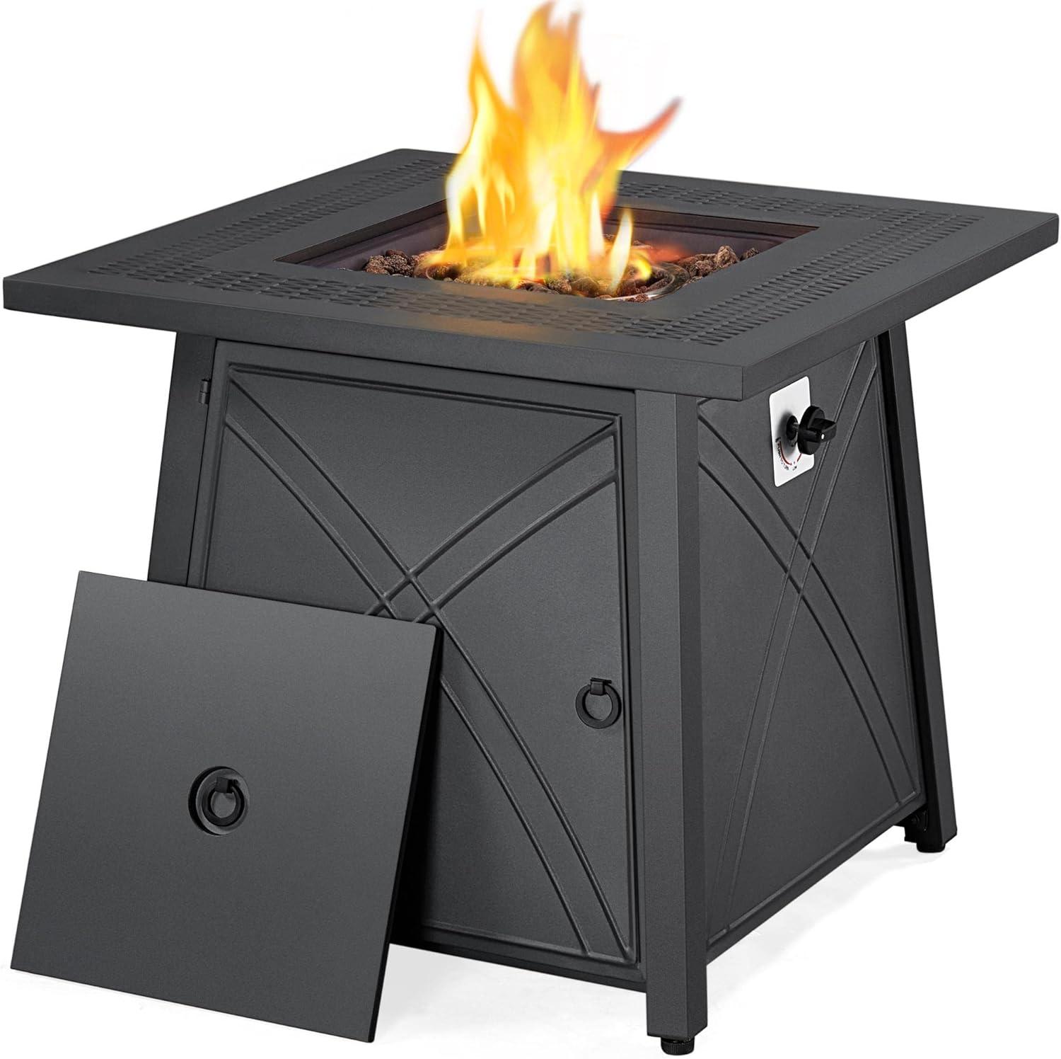 Yaheetech 28" Propane Gas Fire Pit with Lid and Iron Tabletop, Black