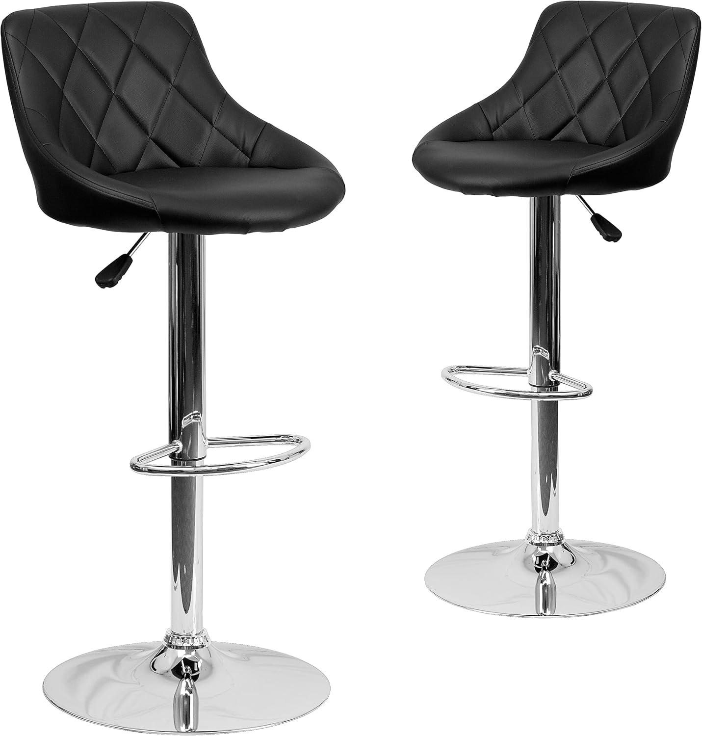 Contemporary Black Vinyl Adjustable Swivel Barstool with Chrome Base