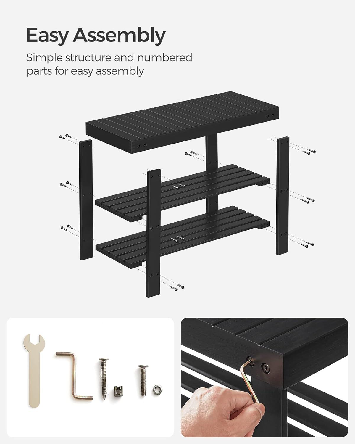 SONGMICS Bamboo Shoe Rack Bench, 3-Tier Shoe Storage Organizer  Shelf  Holder Home Entryway Hallway