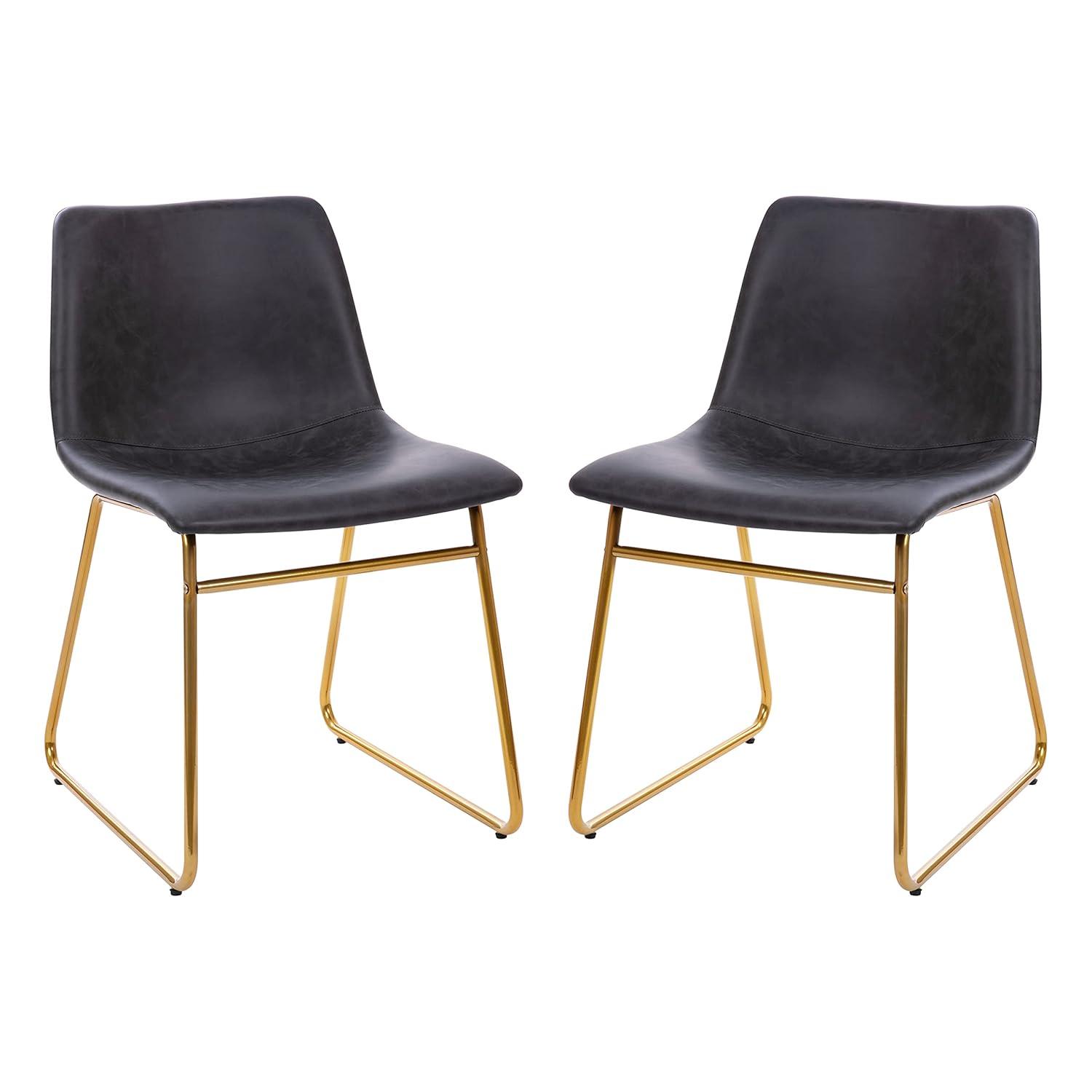 Taylor & Logan 18 Inch Indoor Dining Table Chairs, LeatherSoft Upholstery-Set of 2 Gray Faux Leather/Black Frame