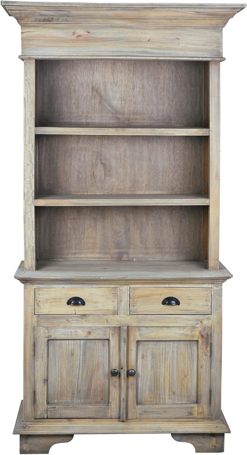 Cottage Hutch Buffet Driftwood Brown Bookcase Cabinet Solid Wood Mahogany
