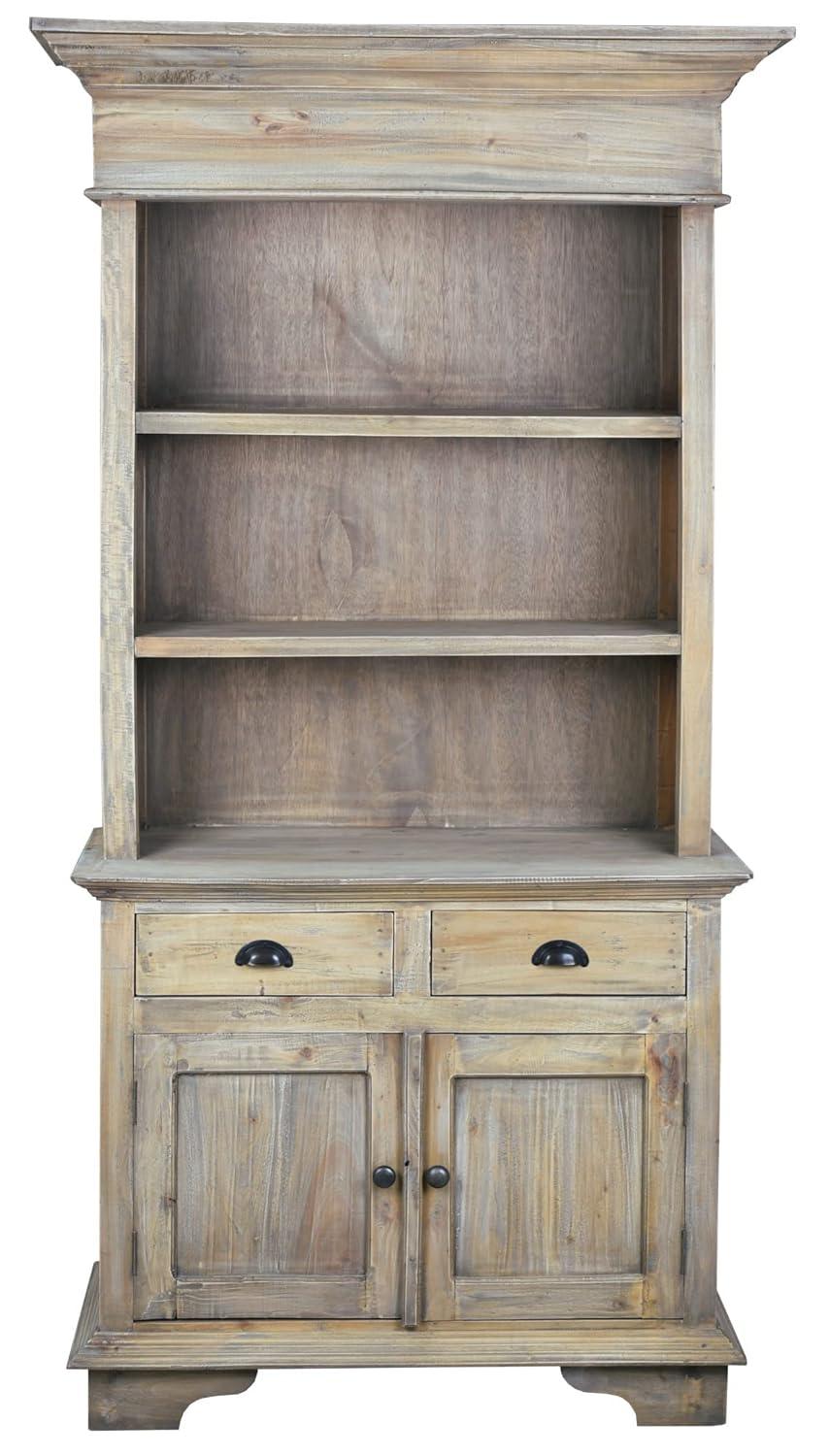 Cottage Hutch Buffet Driftwood Brown Bookcase Cabinet Solid Wood Mahogany