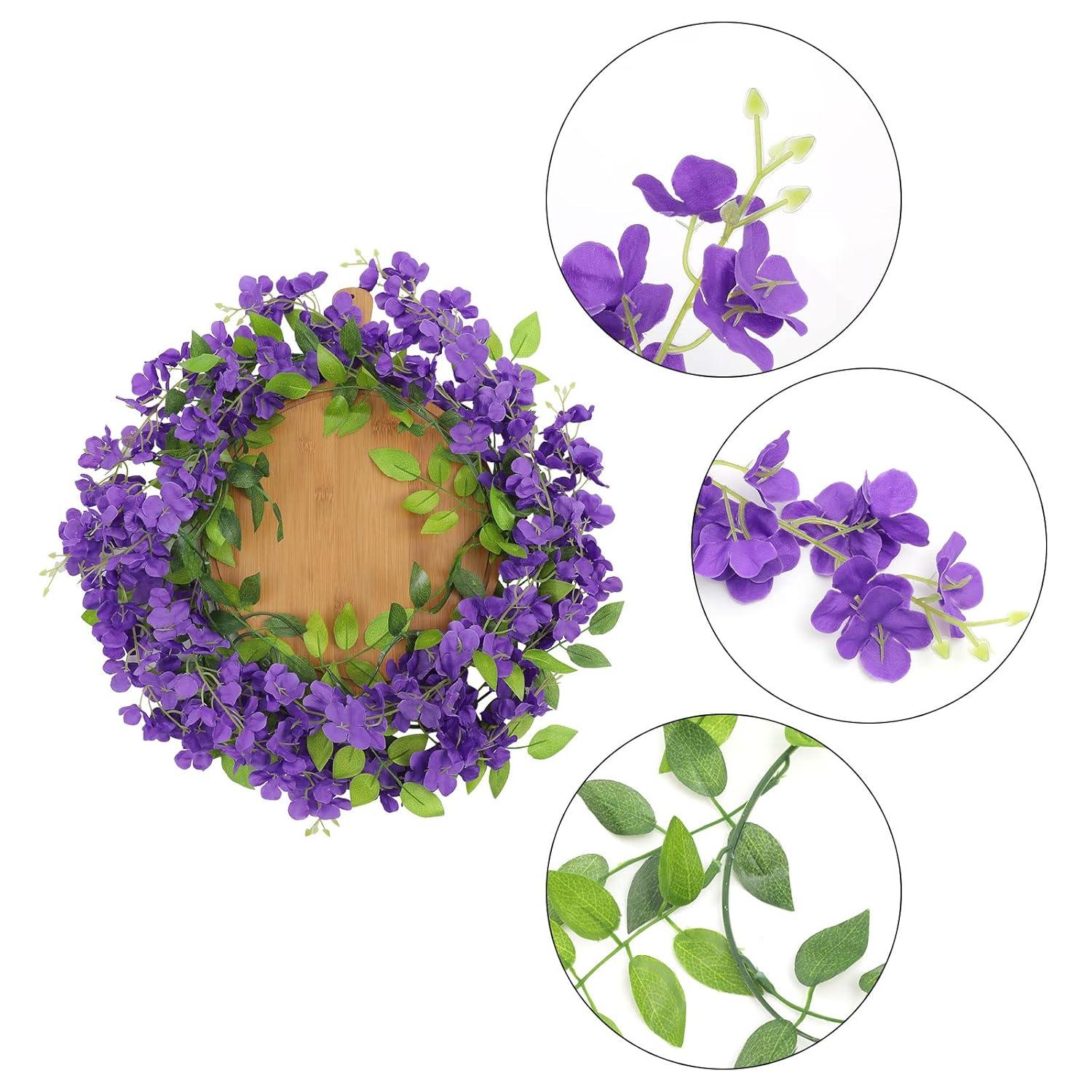 Sinhoon Wisteria Artificial Flowers Garland, 4 Pcs Total 28.8ft Artificial Wisteria Vine Silk Hanging Flower for Home Garden Outdoor Ceremony Wedding Arch Floral Decor (Light Purple)