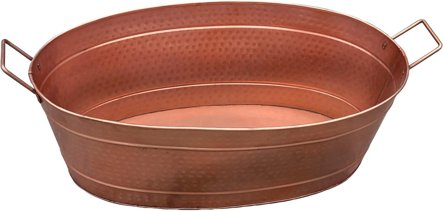 Benjara 15" Oval Transitional Metal Tub with 2 Side Handles in Copper