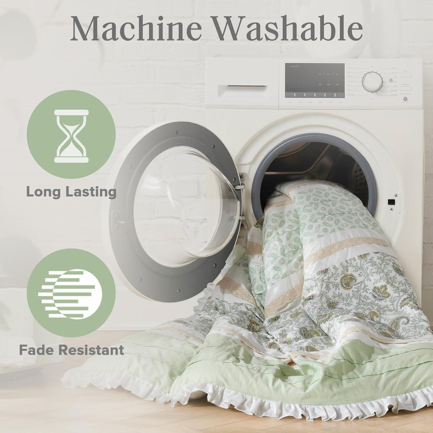 Madison Park Cal King Cotton 9-Piece Comforter Set with Lace Taping Pintucked Printed Bed in a Bag Bedding Set with Decorative Pillows and Euro Shams, Sage Green
