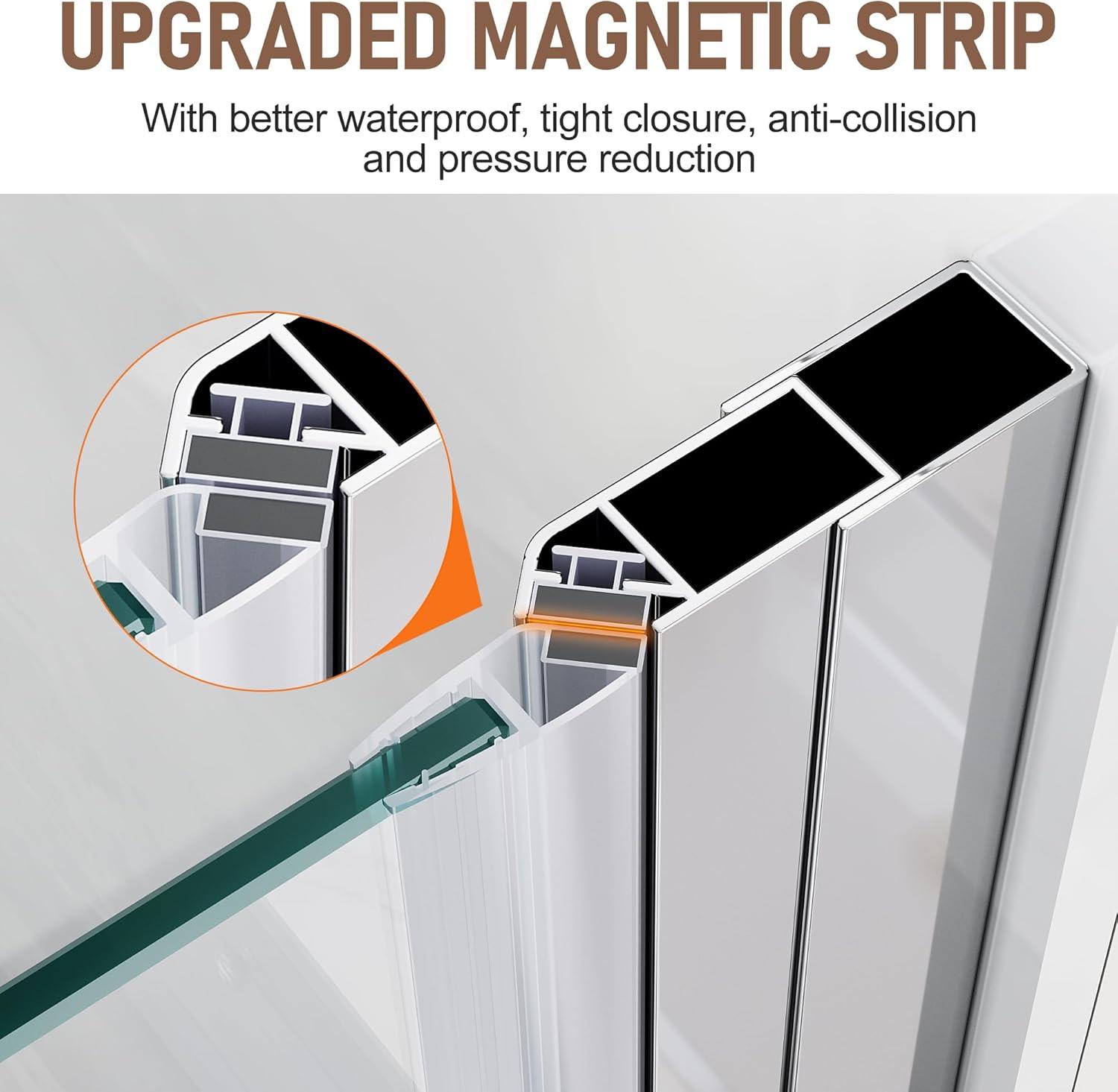 SUNNY SHOWER Adjustable 31.5-33 in. W x 72 in. H Frameless Pivot Shower Door,Chrome Finish, Certified Clear Tempered Glass Shower Enclosure