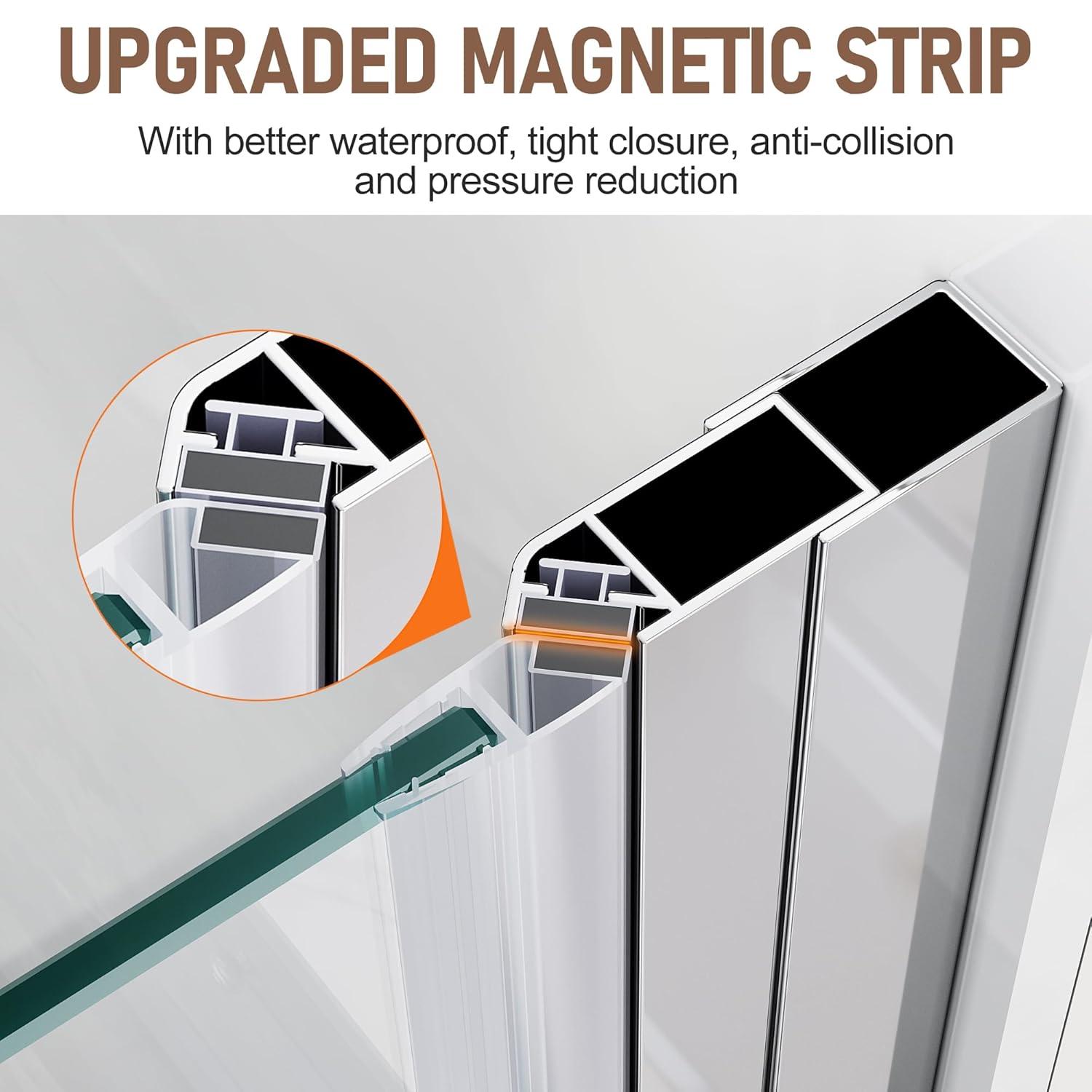 SUNNY SHOWER Adjustable 31.5-33 in. W x 72 in. H Frameless Pivot Shower Door,Chrome Finish, Certified Clear Tempered Glass Shower Enclosure