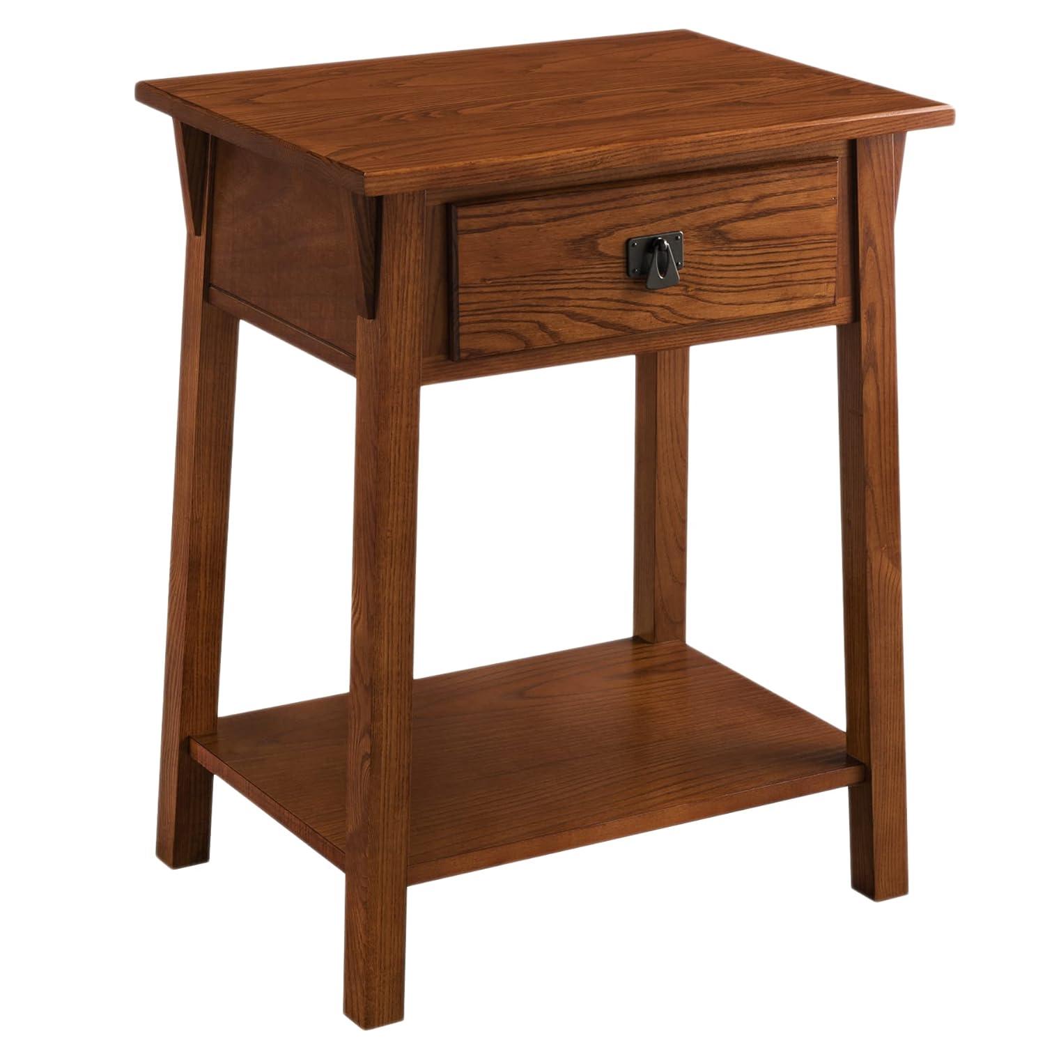 Leick Home 10032-RS Mission Round End Table with Drawer, Made with Solid Wood, Side Table for Living Room, Bedroom, and Office, Slate Black Finish