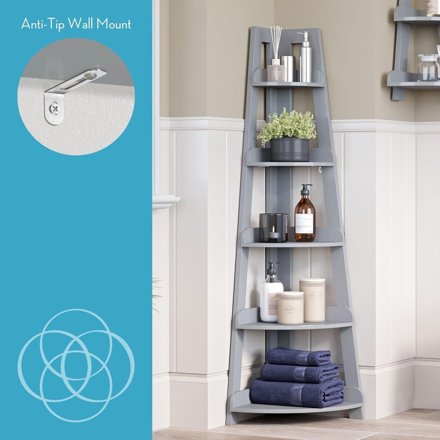 RiverRidge Home RiverRidge Amery 5-Tier Tall Corner Ladder Shelf Tower with Display Shelf and Corner Storage for Bathroom, Living Room, Office