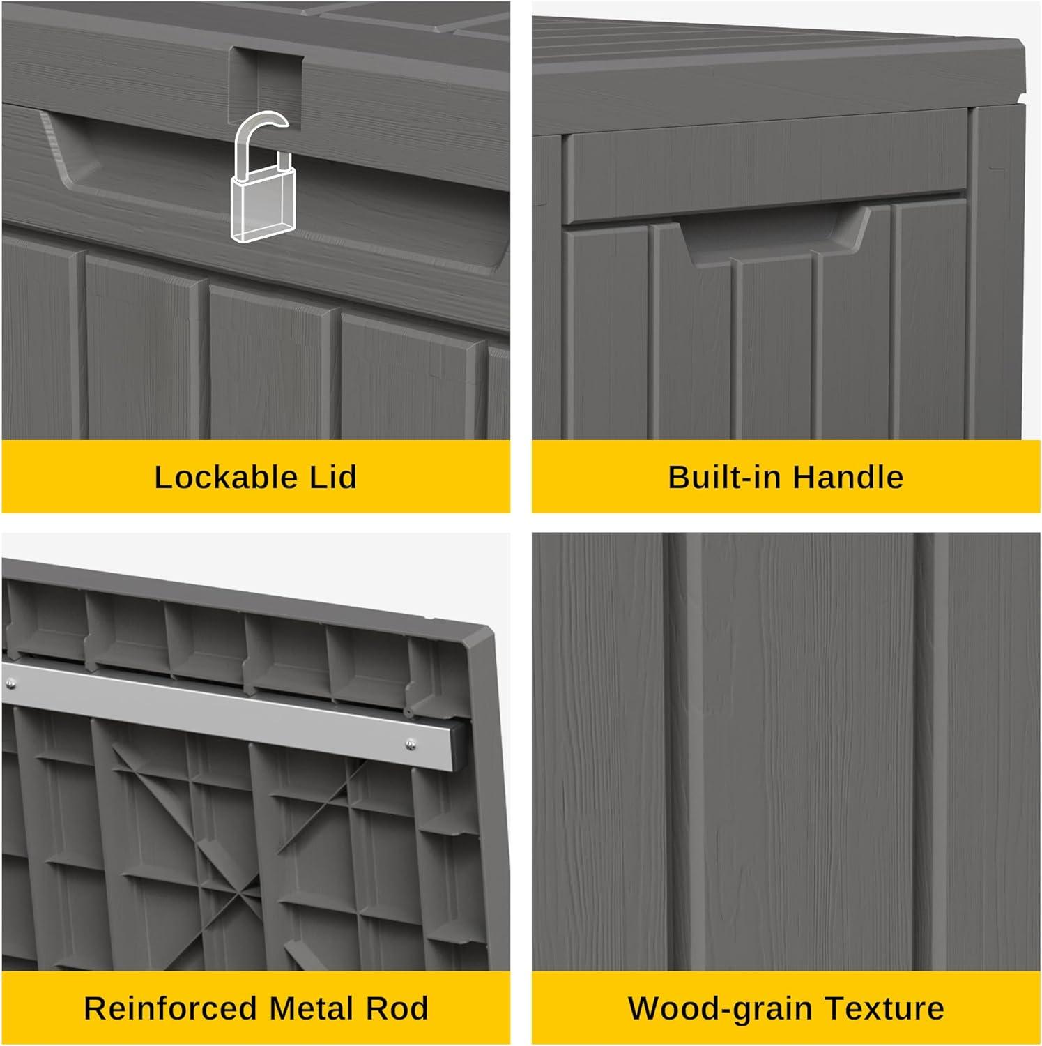 East Oak 60 gal Waterproof Resin Deck Box Gray: Easy-Move Handles, Secure Lock, Bench Seating