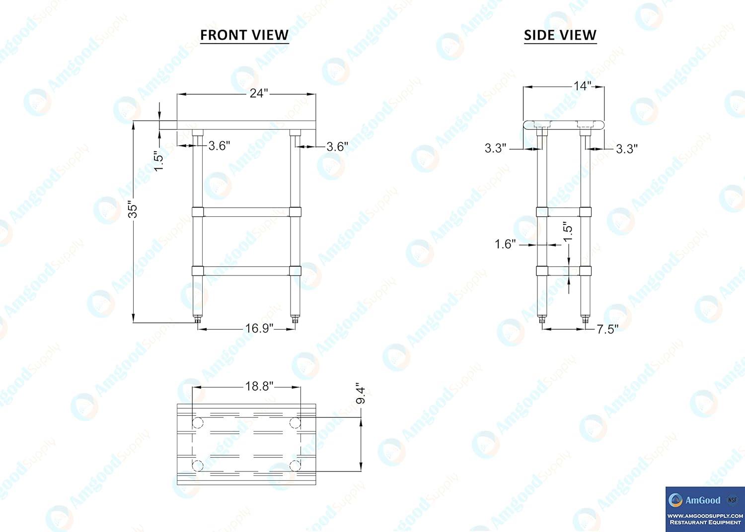 Stainless Steel Work Table with 2 Shelves