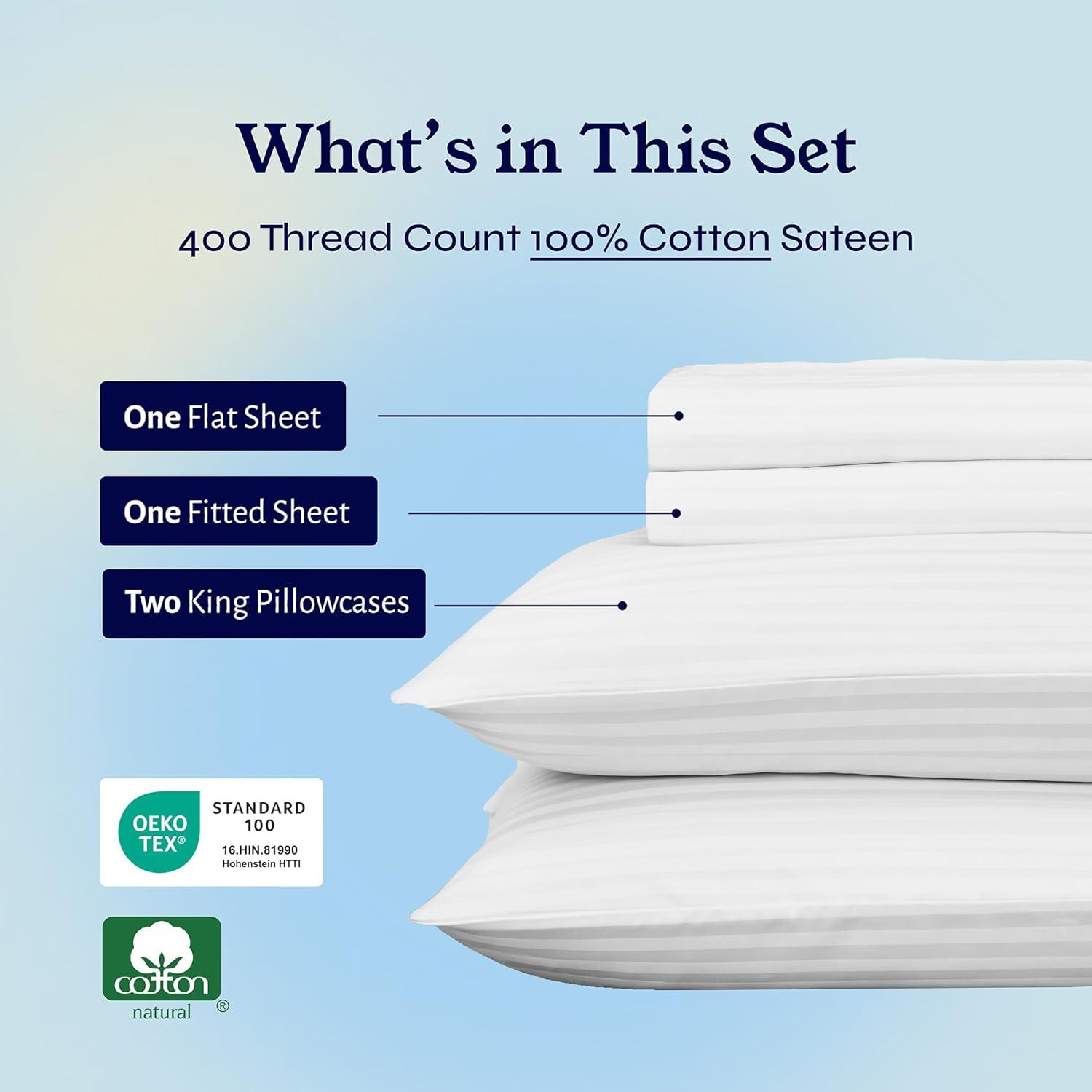 California Design Den - Soft 100% Cotton Sheets Stripe - Bright White, King