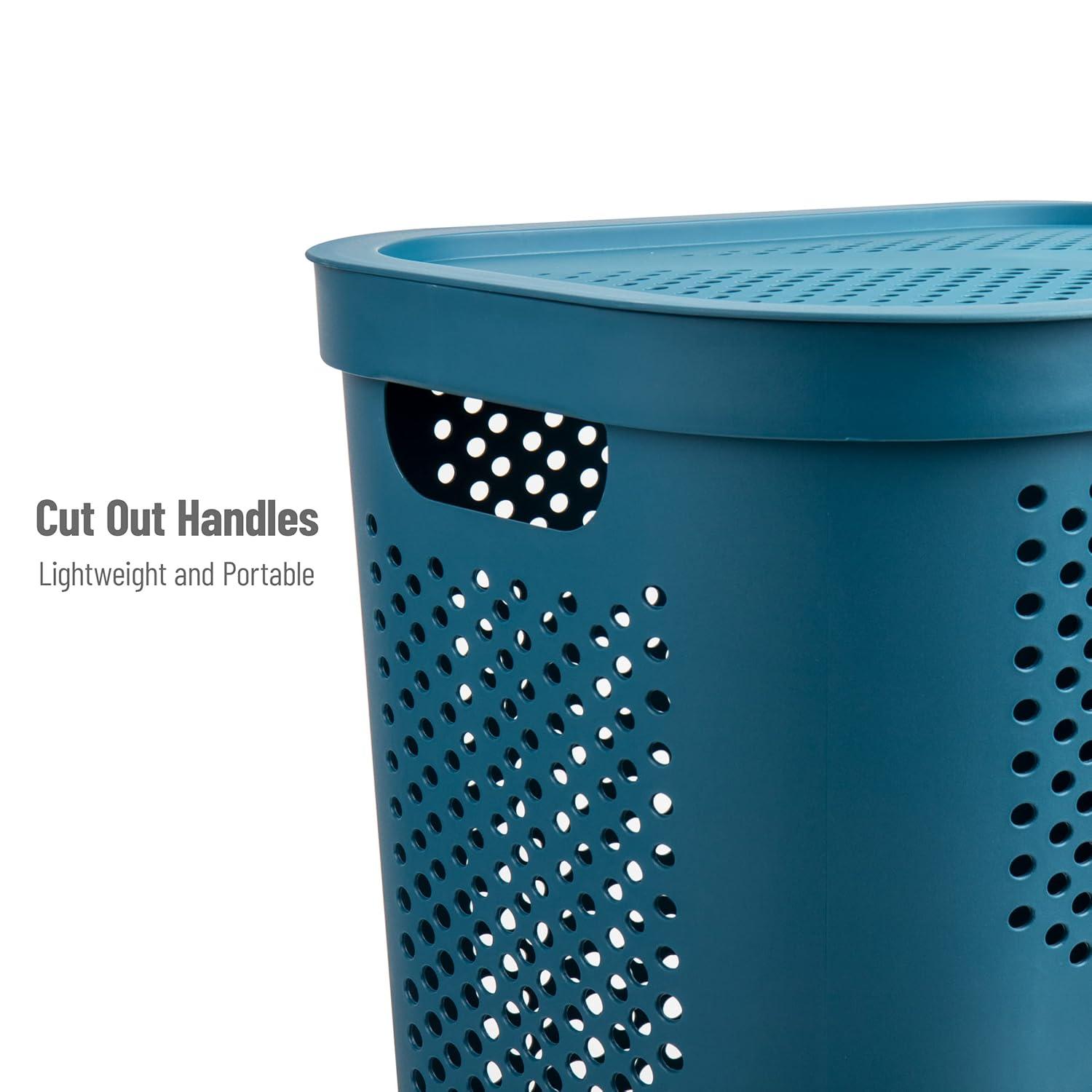 Mind Reader Mind Reader 60L Slim Laundry Hamper, Clothes Basket, Lid, Ventilated, Plastic, 17.25"L x 13.75"W x 23.5"H, 2-Pack