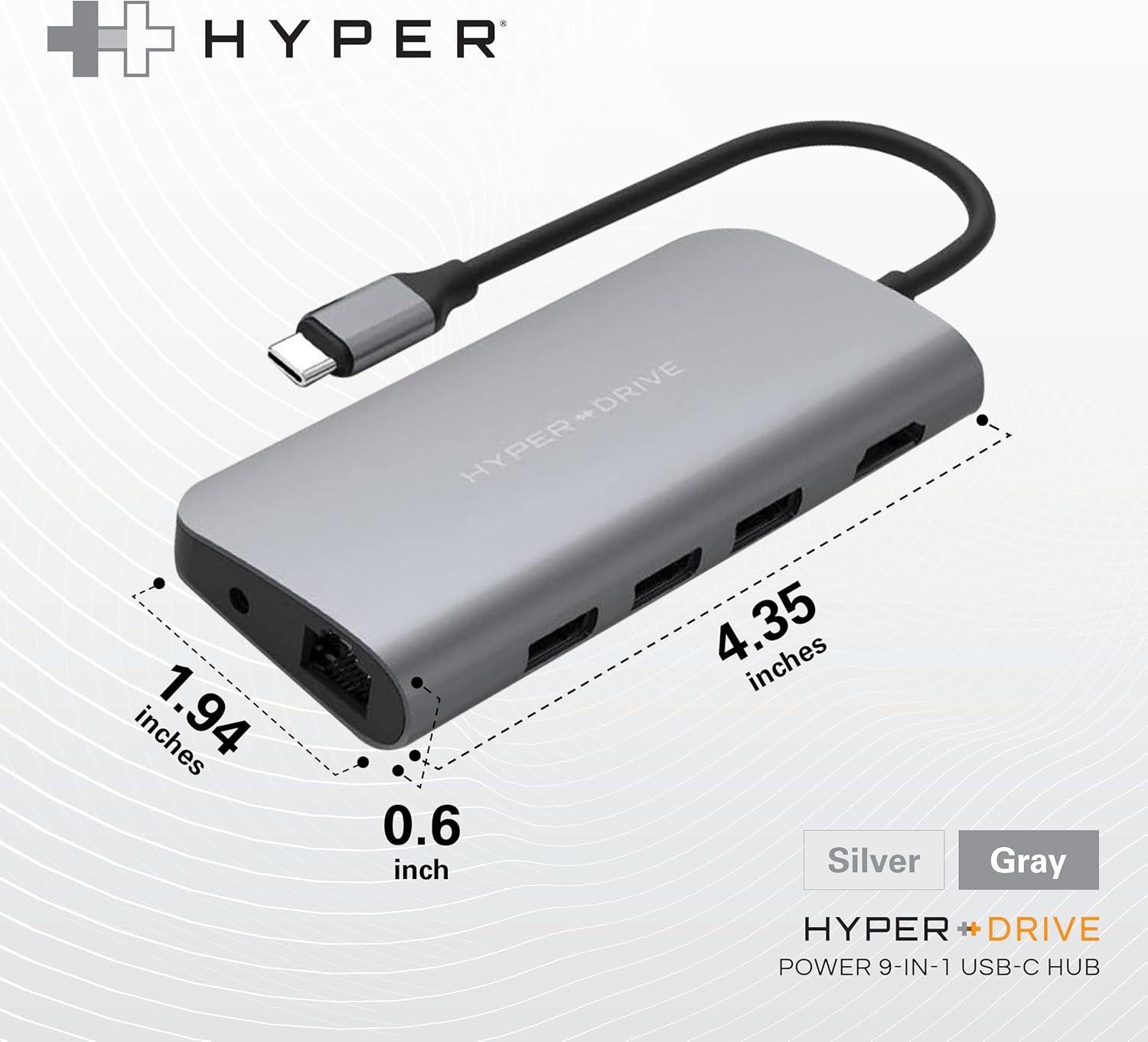 Compact 9-in-1 HyperSpace Gray USB C Hub with 4K HDMI and Ethernet