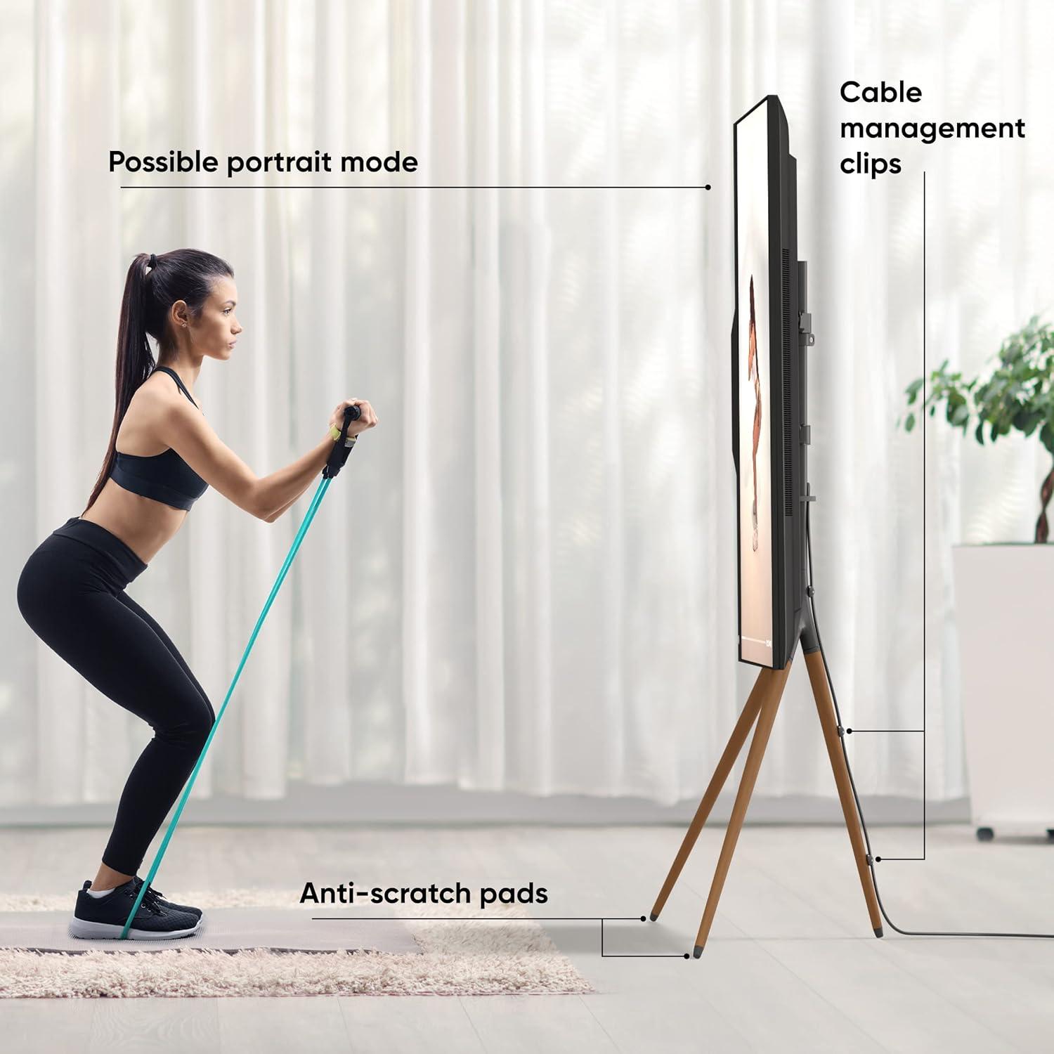 ONKRON Tripod TV Stand Wood for TVs up to 65" and 77 lbs, Swivel Floor Corner TV Stand Adjustable