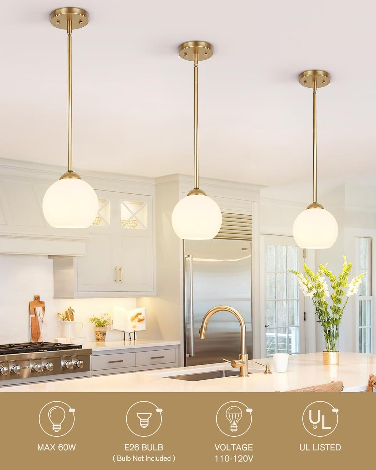 Bleecker 7.75" Metal/Glass Globe LED Pendant, White/Brass