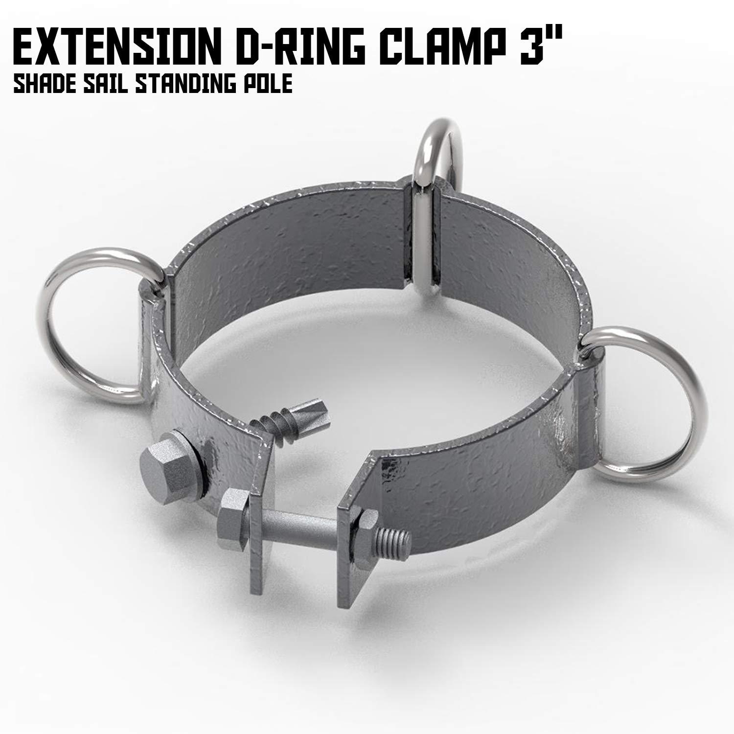 Sunshades Depot 3" inch D-Ring Clamp for Sun Shade Sail Pole Stand Post Heavy-Duty Awning Canopy Support Poles Space Grey Steel Fence Corner Post