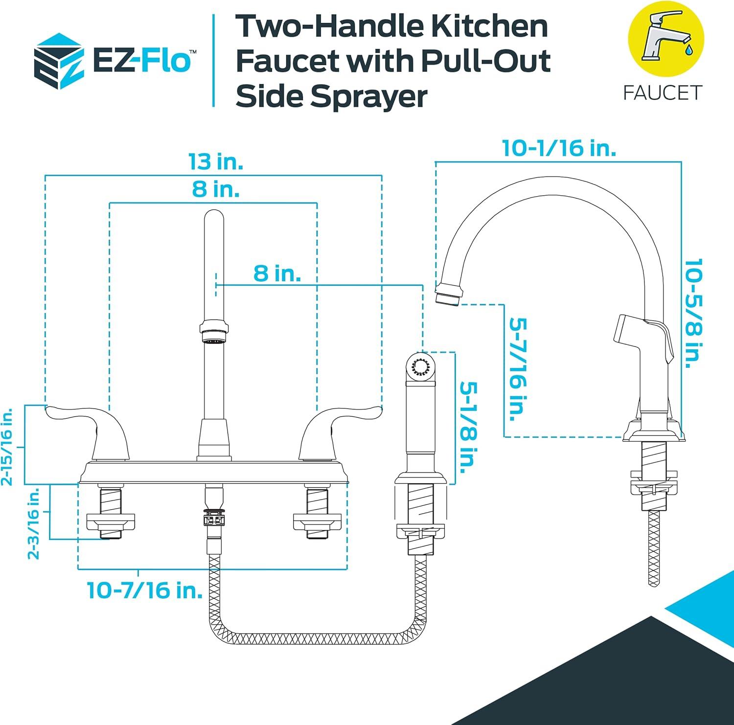 EZ-FLO 10201 High Arc Swivel Spout Kitchen Faucet, Two-Handle, Chrome