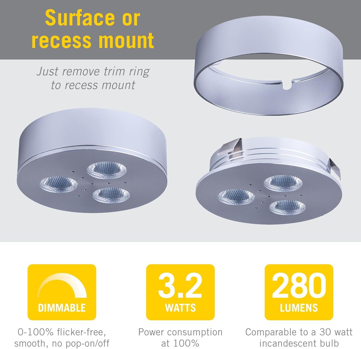 TriVue Under Cabinet LED Puck Light Recessed Downlight, 4000K,