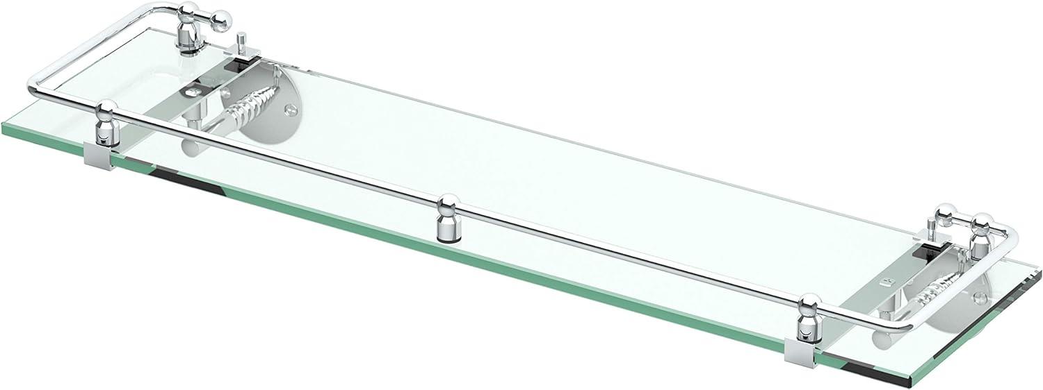 Elegant Chrome Polished Glass Wall Shelf with Protective Railing