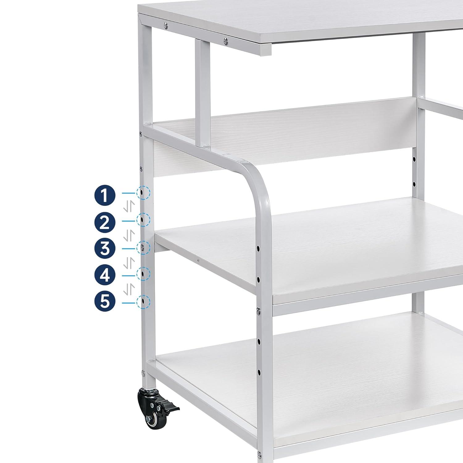 Printer Table, 23.6 x18.9 x 29.5 Inches Large Printer Stand with Height Adjustable Storage Shelf, 3 Tier Rolling Printer Cart Furniture with Wheels for Home Office, White & Black