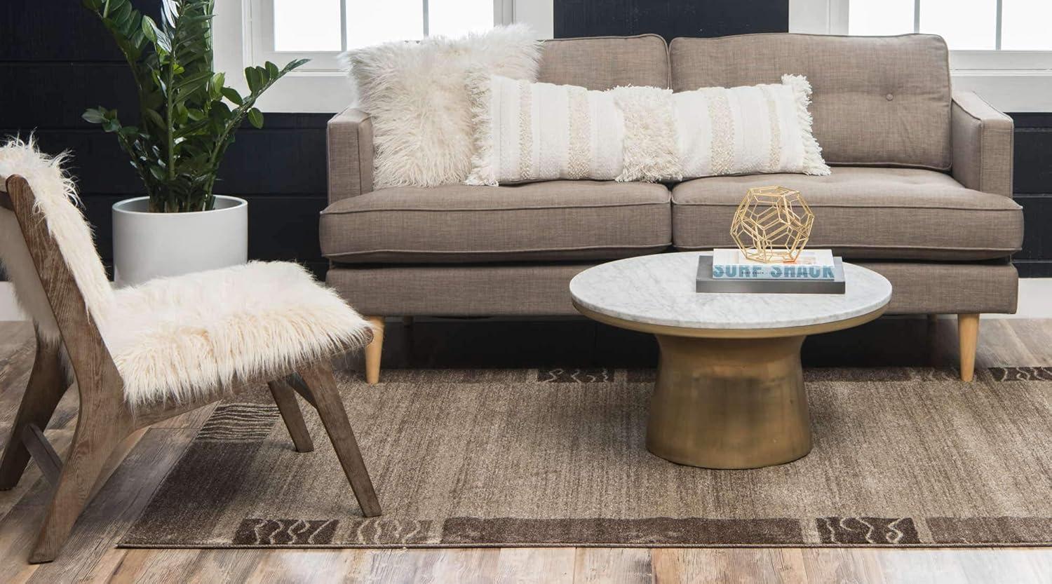 Unique Loom Del Mar Collection Area Rug - Sarah (9' x 12' Rectangle Dark Beige/Brown)