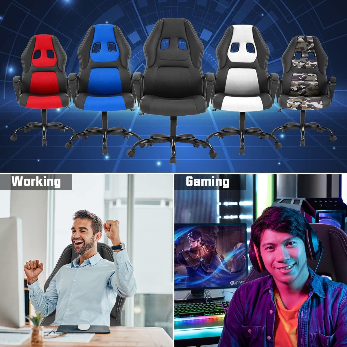 Dkelincs Gaming Chair Adjustable Game Chair PU Leather Computer Chair High Back Office Desk Chair with 360° Rolling Wheels & Lumbar Support for Teen, Red