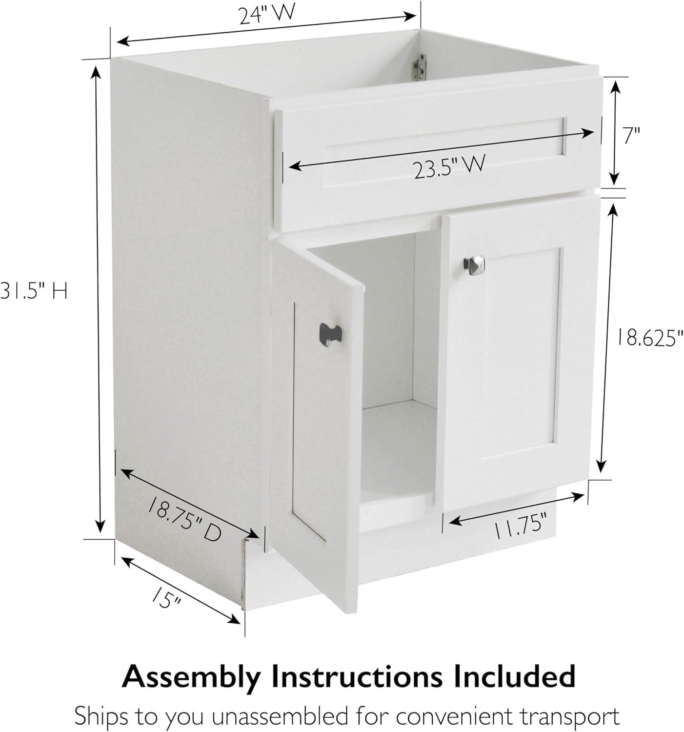 Design House 586925 Brookings 24x18 Unassembled Modern 2-Door Shaker Bathroom Vanity Cabinet Only, White