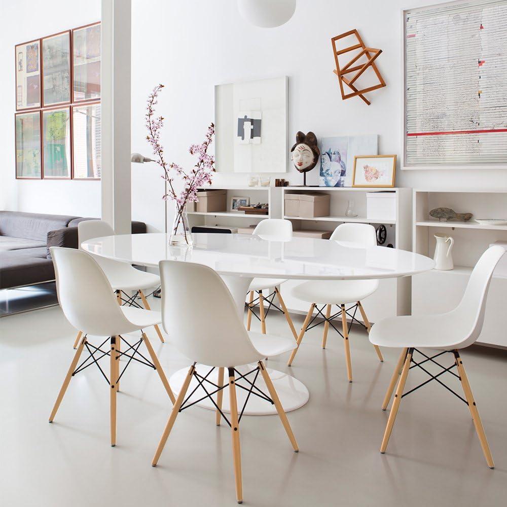 White Plastic and Wood Mid-Century Modern Side Chair Set