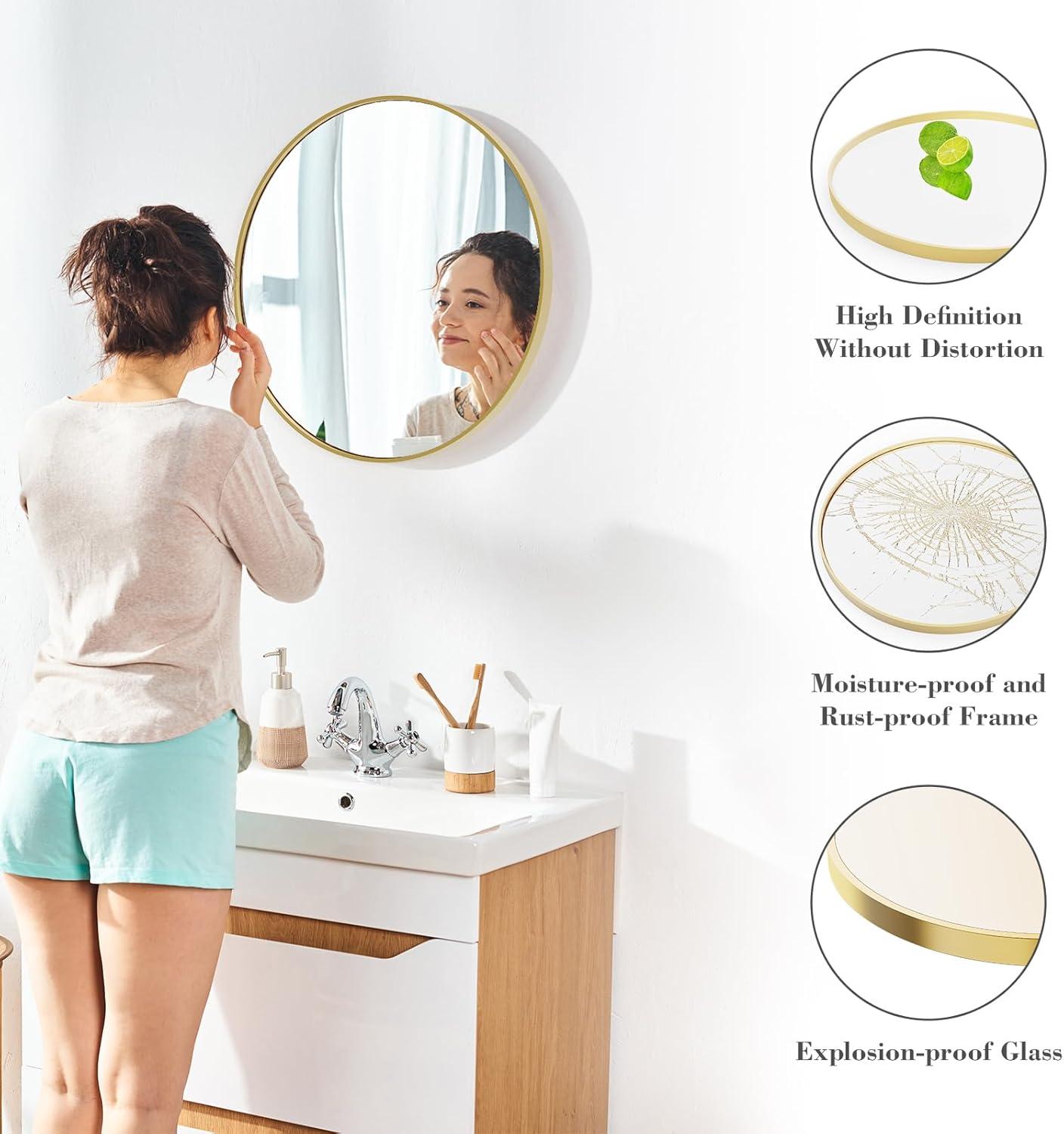 gold Round Wall Mirror, Bathroom Mirrors for Over Sink, Circle Mirror for Bathroom, Entryway, Bedroom, Vanity (24 Inch)