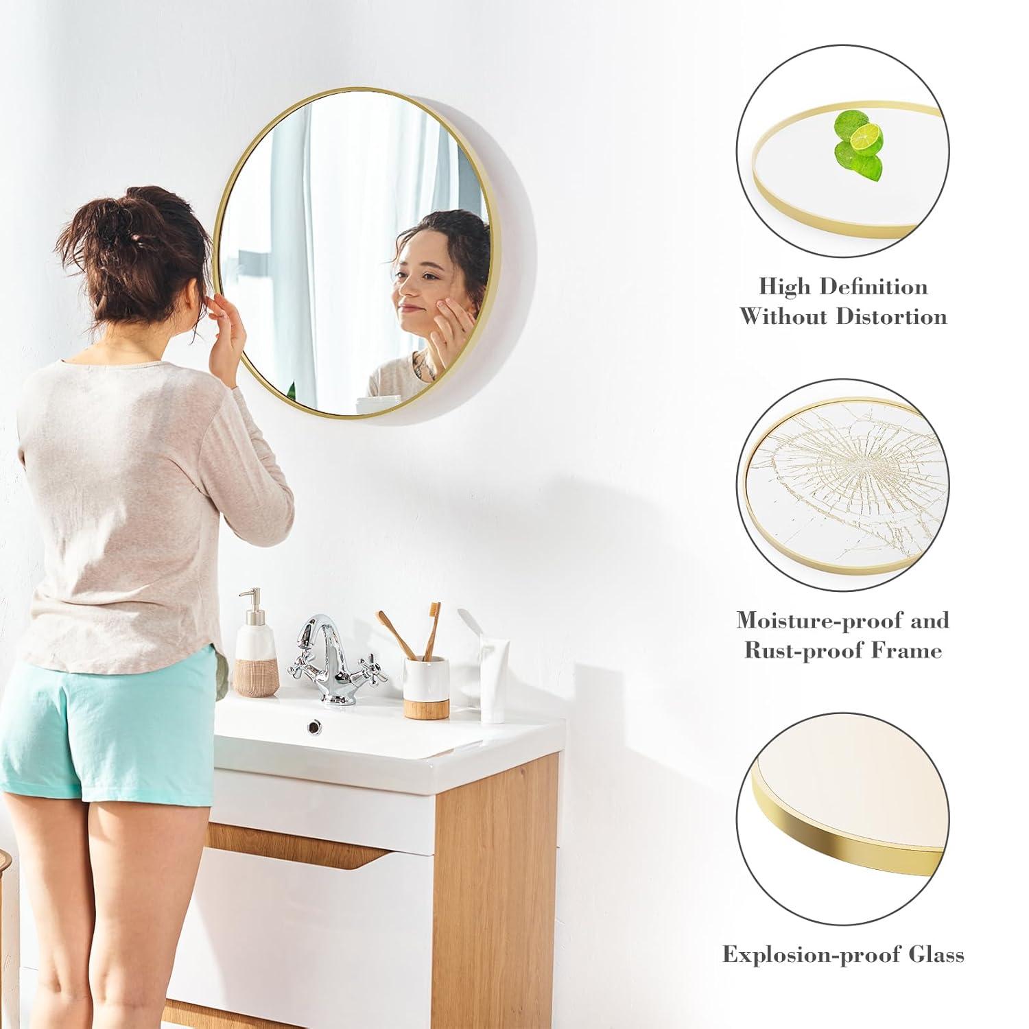 gold Round Wall Mirror, Bathroom Mirrors for Over Sink, Circle Mirror for Bathroom, Entryway, Bedroom, Vanity (24 Inch)