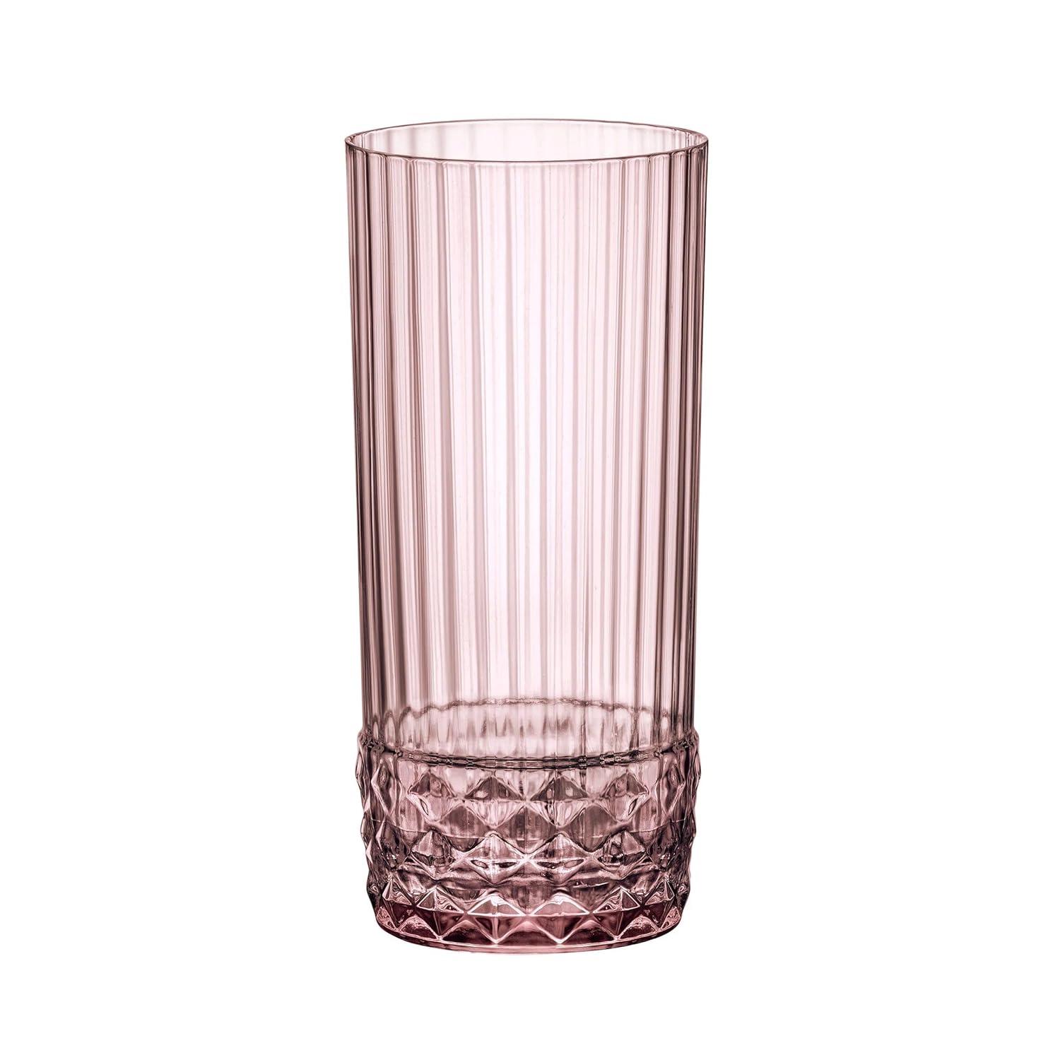 Bormioli Rocco America '20s Lilac Rose Cooler Glasses, Set of 6 - Made in Italy Tainted Crystal Glass - 16.5 oz