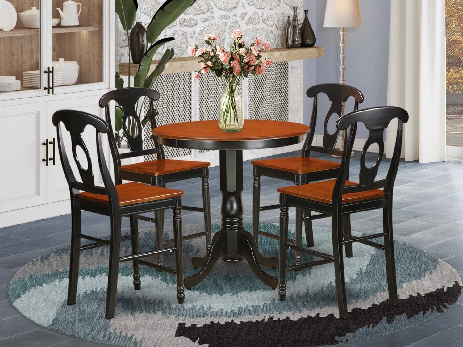 Black and Cherry Round Counter Height Dining Set with 4 Chairs