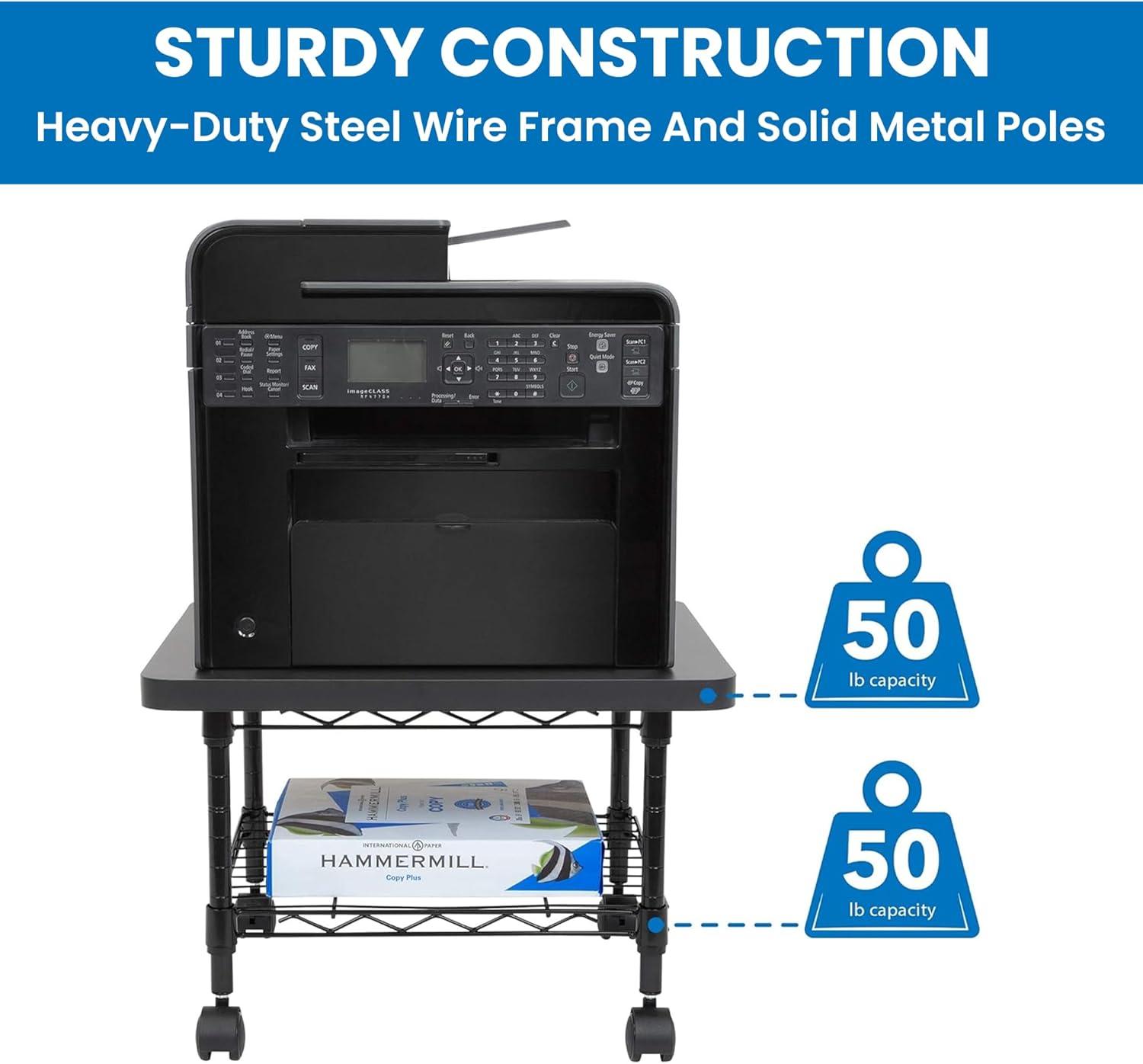 Mount-It! Under Desk Printer Stand with Wheels & Storage Shelf for Office and Home Use, 2 Tiers