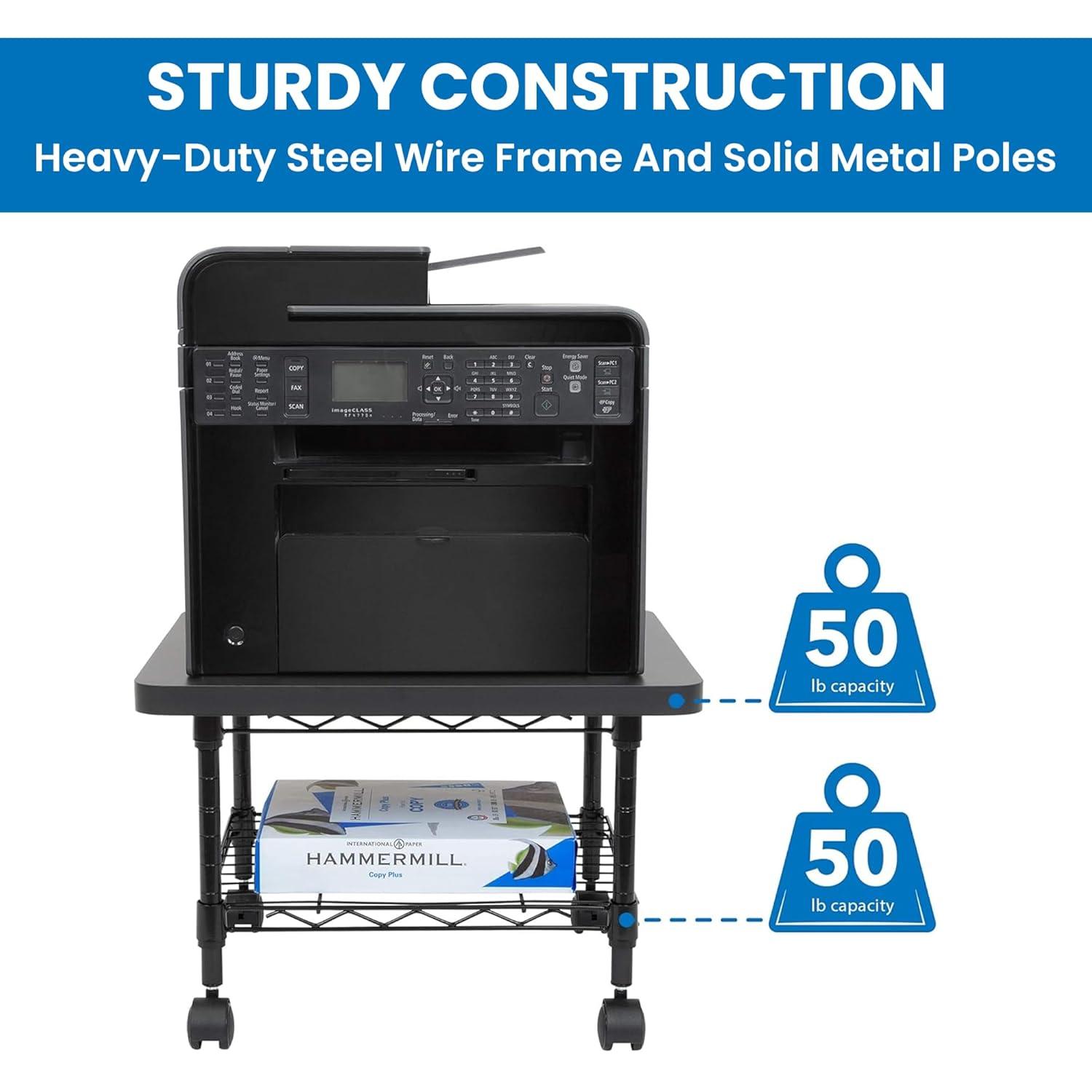 Mount-It! Under Desk Printer Stand with Wheels & Storage Shelf for Office and Home Use, 2 Tiers